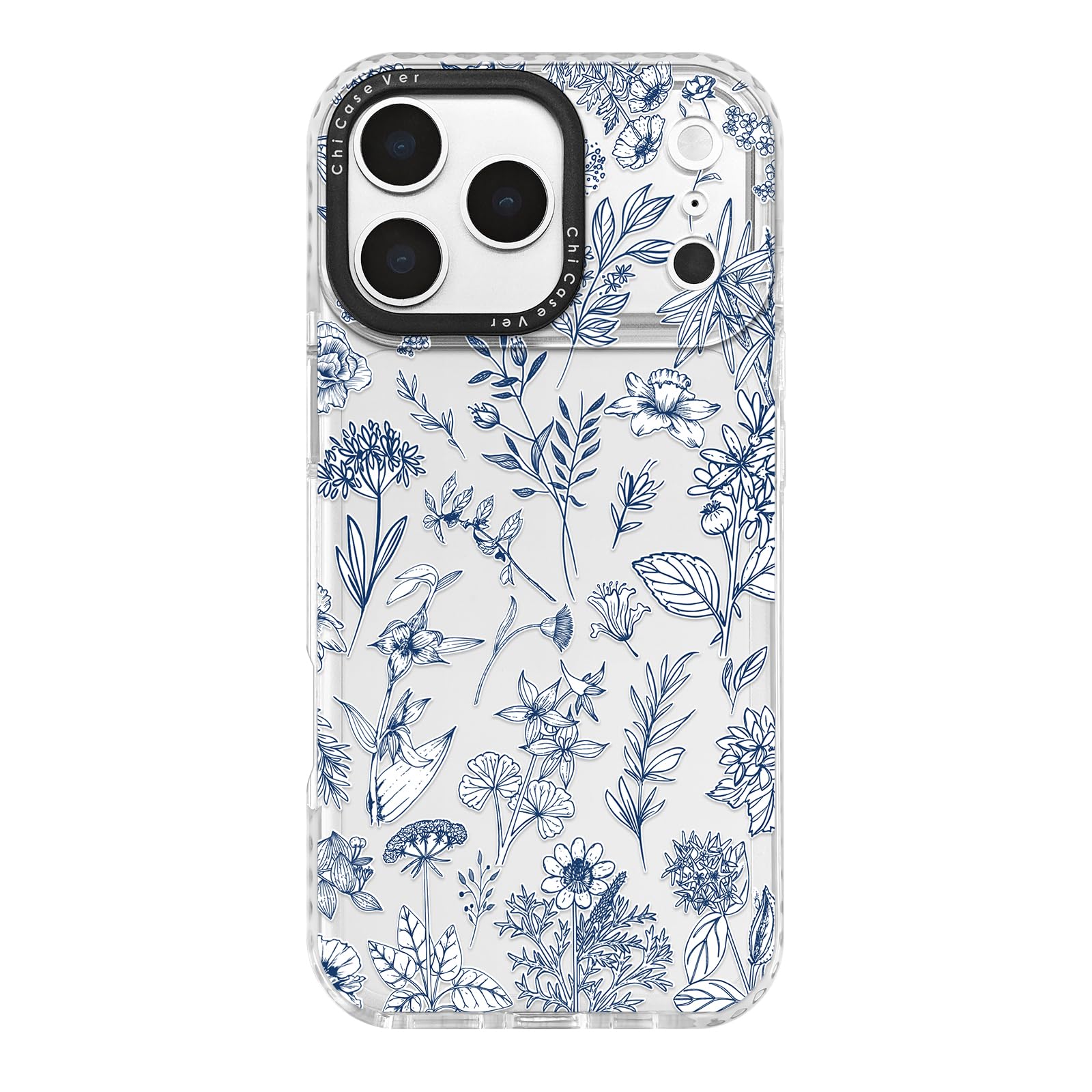 ChiCaseVer for iPhone 17 Pro Max Case, Aesthetic Blue White Wildflower Floral Botanical Pattern, Elegant TPU Compatible with Mag