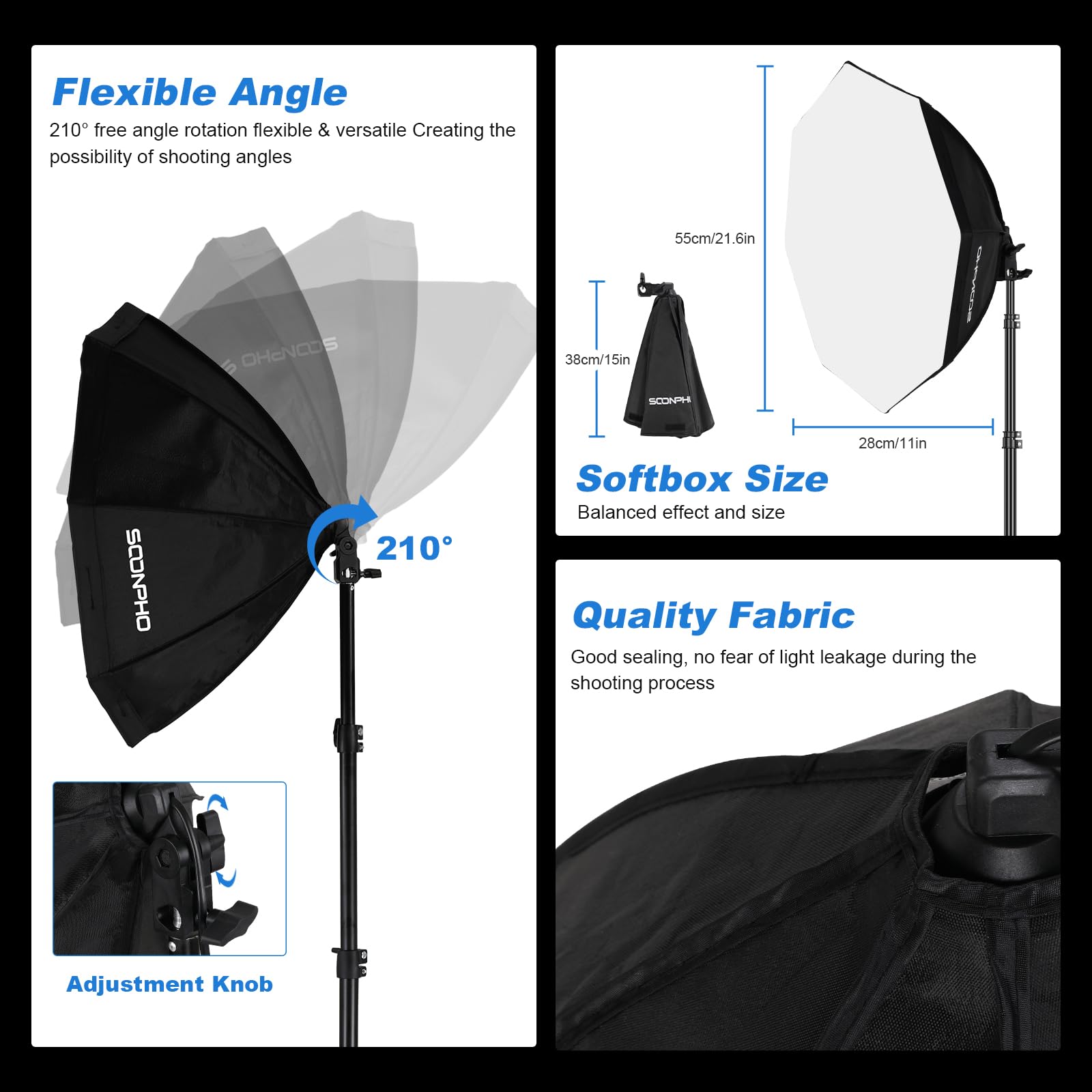 Soonpho Softbox Lighting Kit, Octagon Softbox Photography Lighting Kit With Softbox 22Inch/55Cm (2 Pack), 85W 3000 6000K Remote
