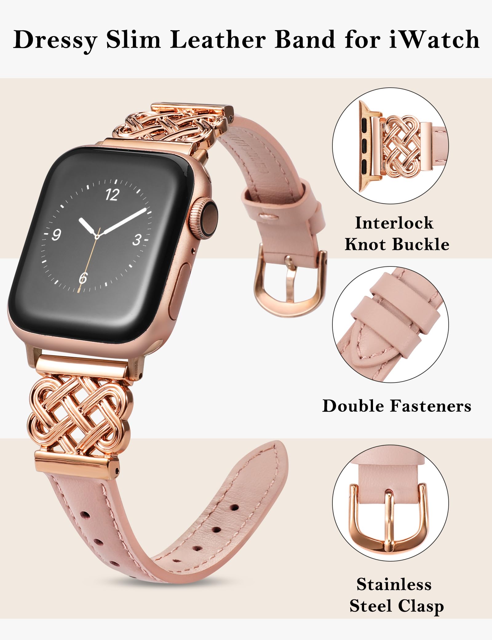 Toyouths Leather Band Compatible With Apple Watch Bands Women 38/40/41/42Mm Dressy Slim Leather Strap With Designer Interlock Bu