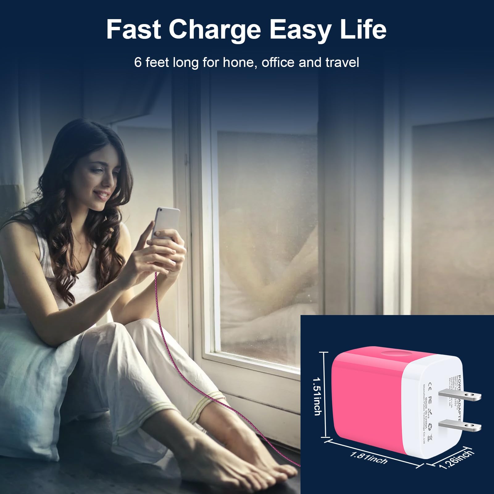 VIFIGEN Type C Fast Charger for Samsung Galaxy A Series & Pixel 9, 6FT USB-C Cable, Rose Red, Model PT-WC-20-PD