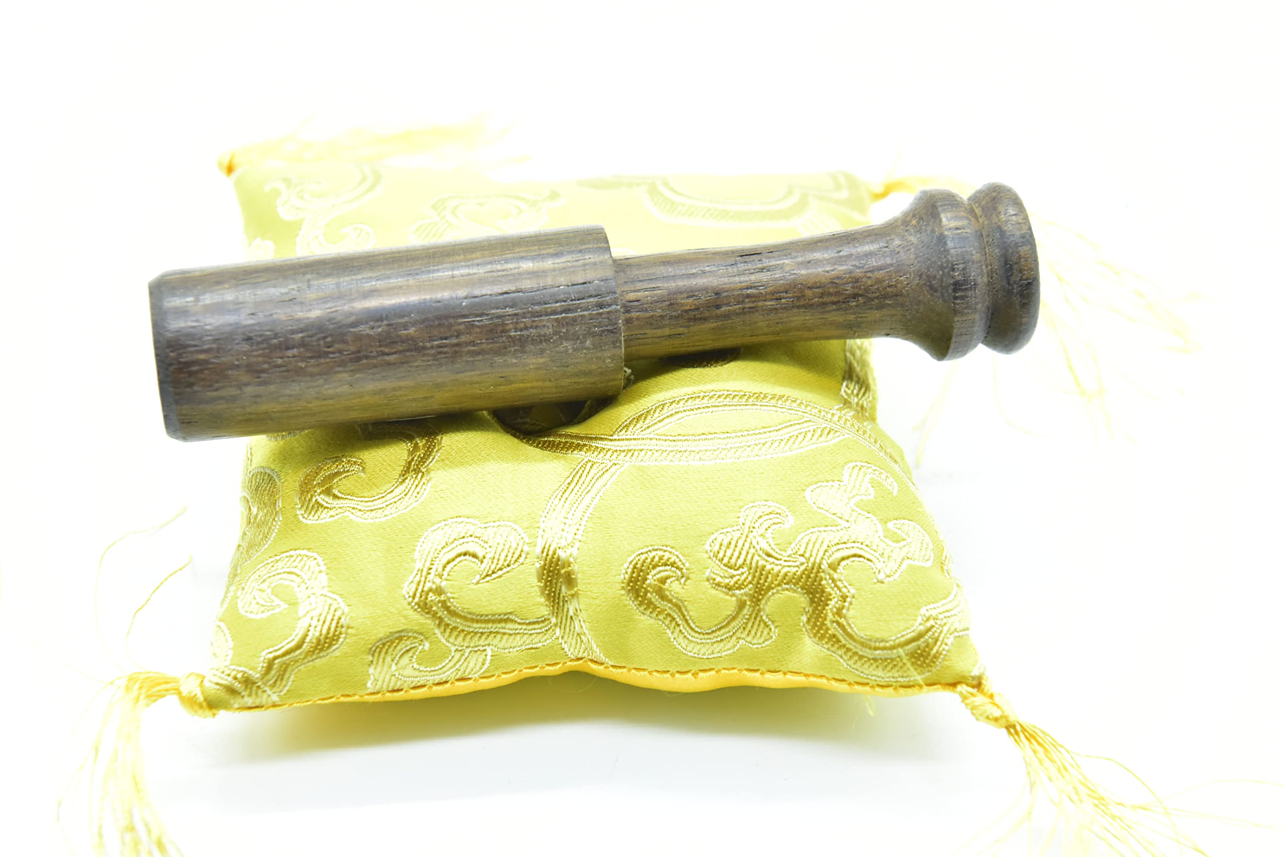 3.75'' Tibetan Meditation Yoga Singing Bowl Yellow Set With Free Wooden Mallet And Silk Cushion From Nepal, Singing Bowls.