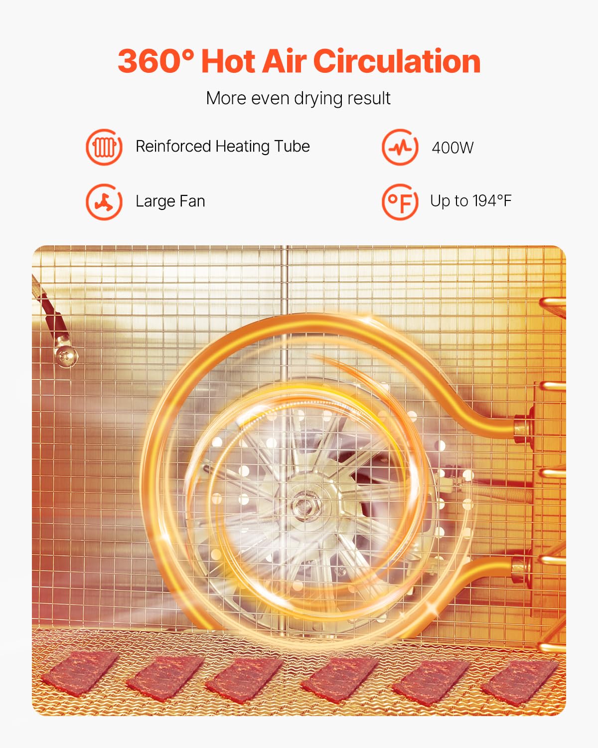 Vevor Food Dehydrator Machine, 6 Stainless Steel Trays, 400W Electric Food Dryer With Adjustable Temperature & 24-Hour Timer, Fr