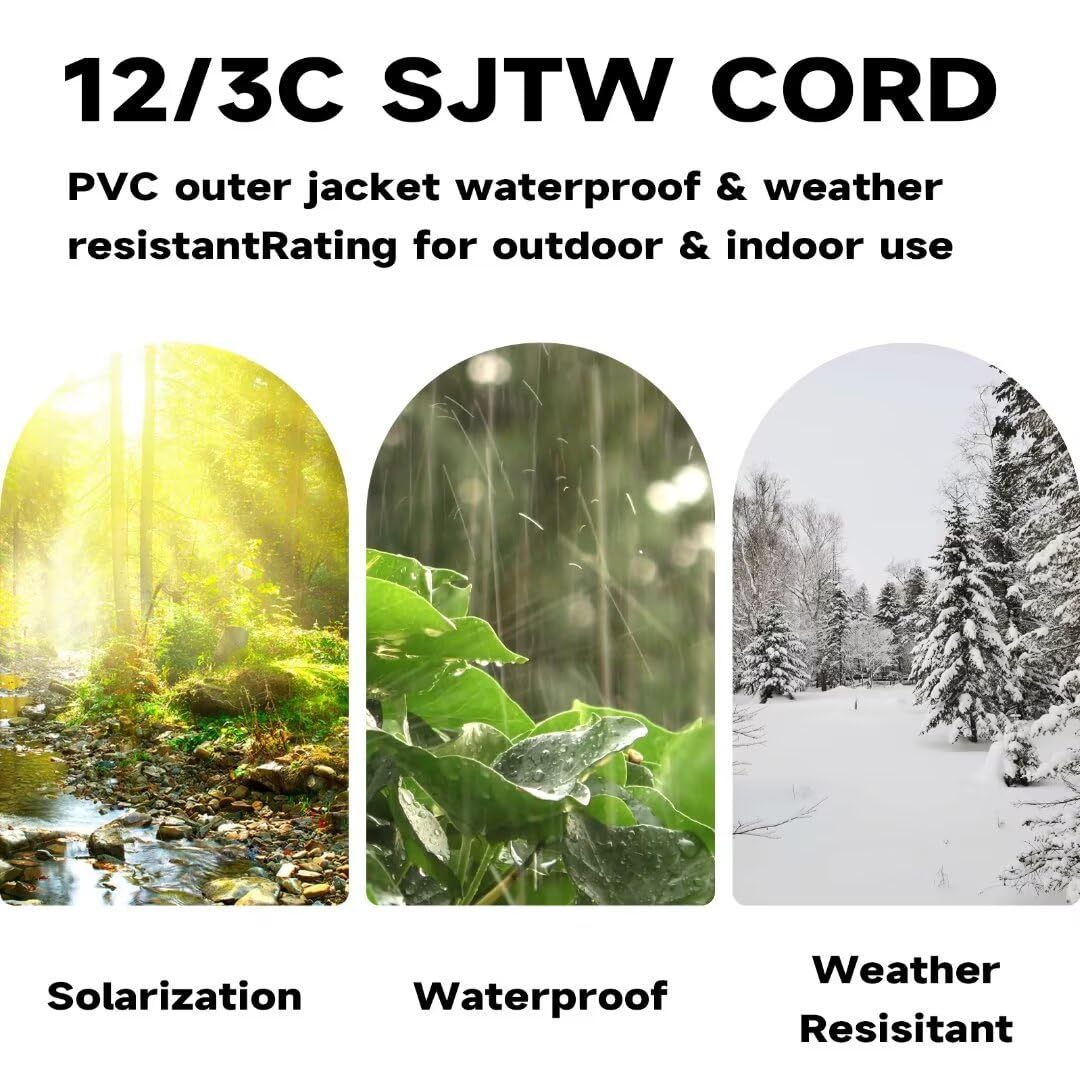 Greatide Outdoor Extension Cord With Lighted End, 12 Gauge Heavy Duty 10 Ft, 3 Prong Grounded 15 Amp, 12/3 Sjtw Waterproof Power
