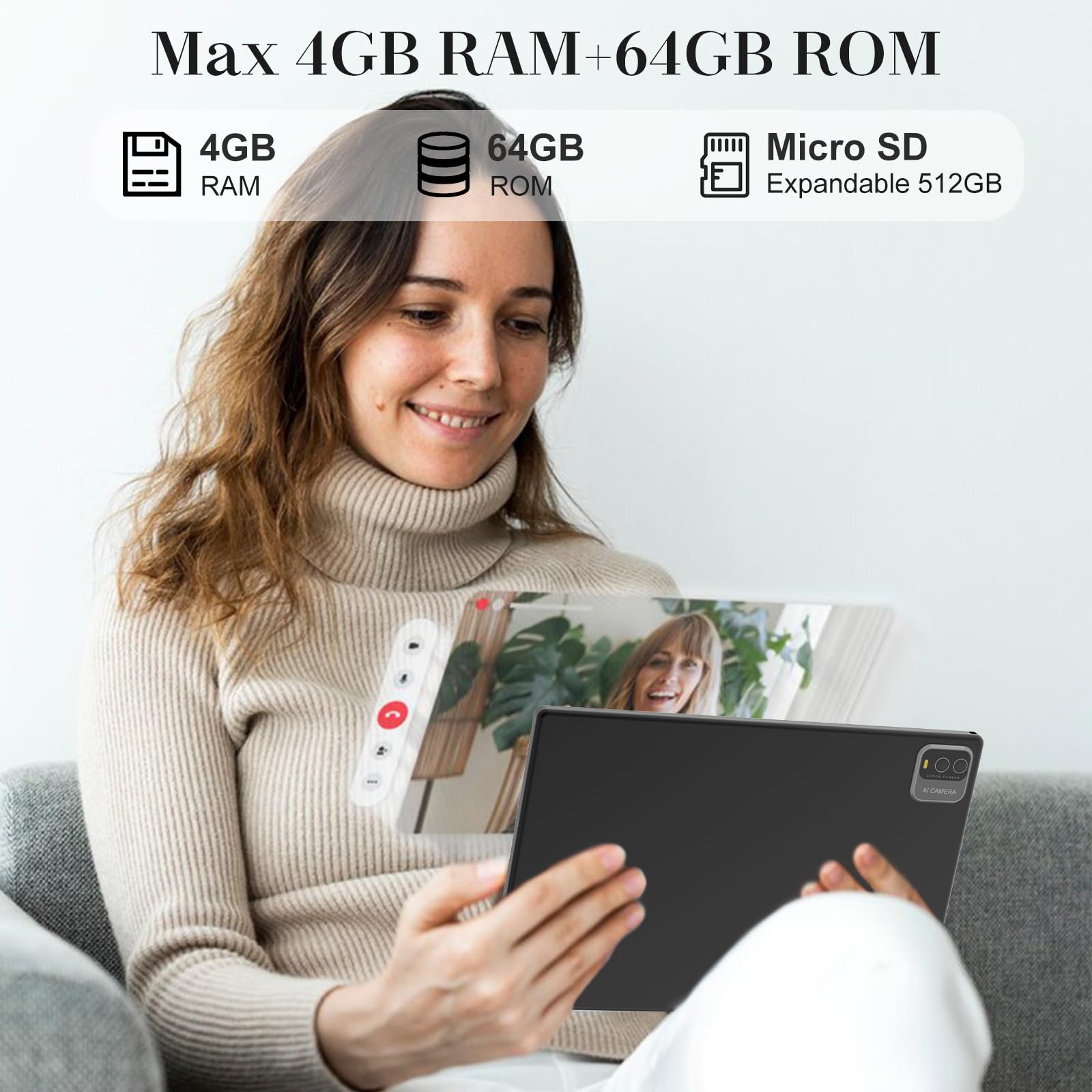 Byandby 2024 Newest 10 Inch Tables,Android 2 In 1 Tablet, Quad Core Processor, 64Gb+4Gb+512Gb Expandable, Wi Fi, Bt, Dual Camera