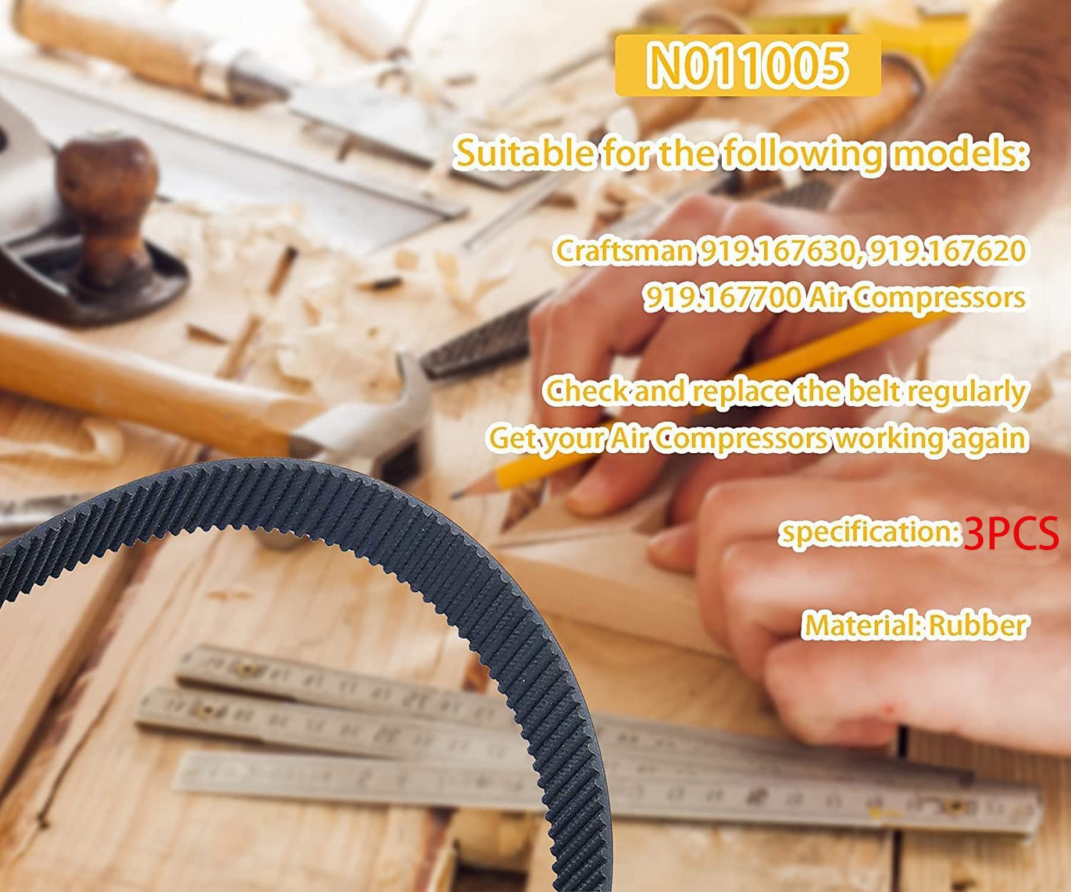 D55146 D55167 D55168 Drive Belt A12210 N011005 Air Compressor Drive Belt Compatible For Dewalt Porter Cable Craftsman Devilbiss