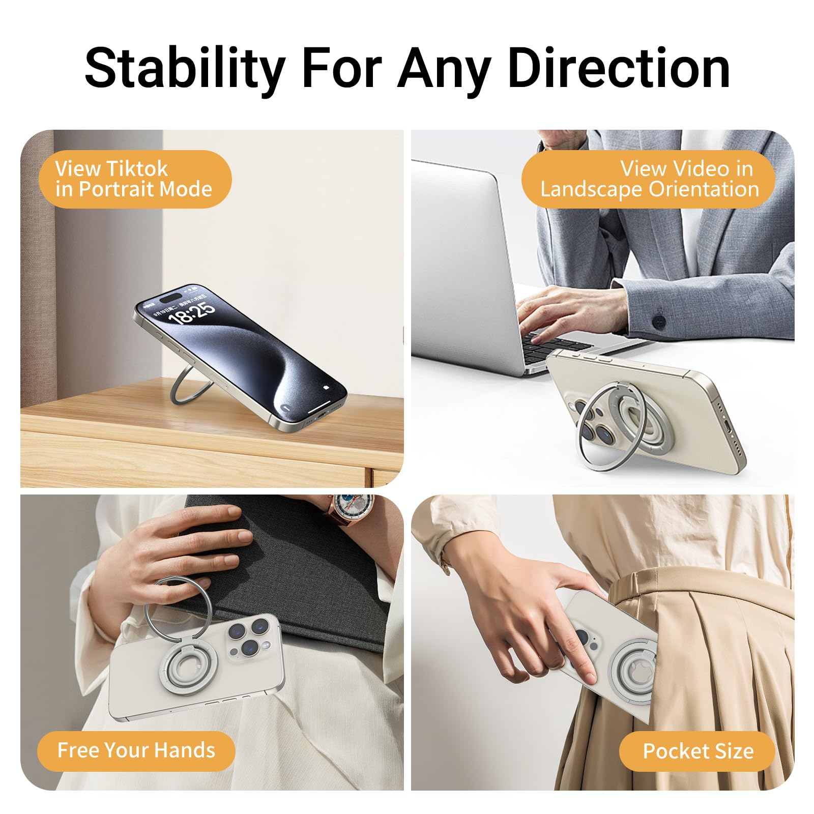 Opso Magnetic Phone Ring Holder For Magsafe, 360 Rotatable Gym Finger Ring Grip Stand, [Dual-Sided Magnet] Magnetic Phone Grip A