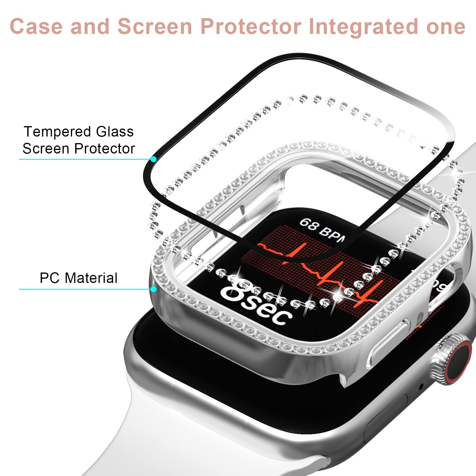 Cuteey 2 Pack Bling Case With Tempered Glass Screen Protector For Apple Watch Series 9 8 & Series 7 45Mm, All Round Full Protect