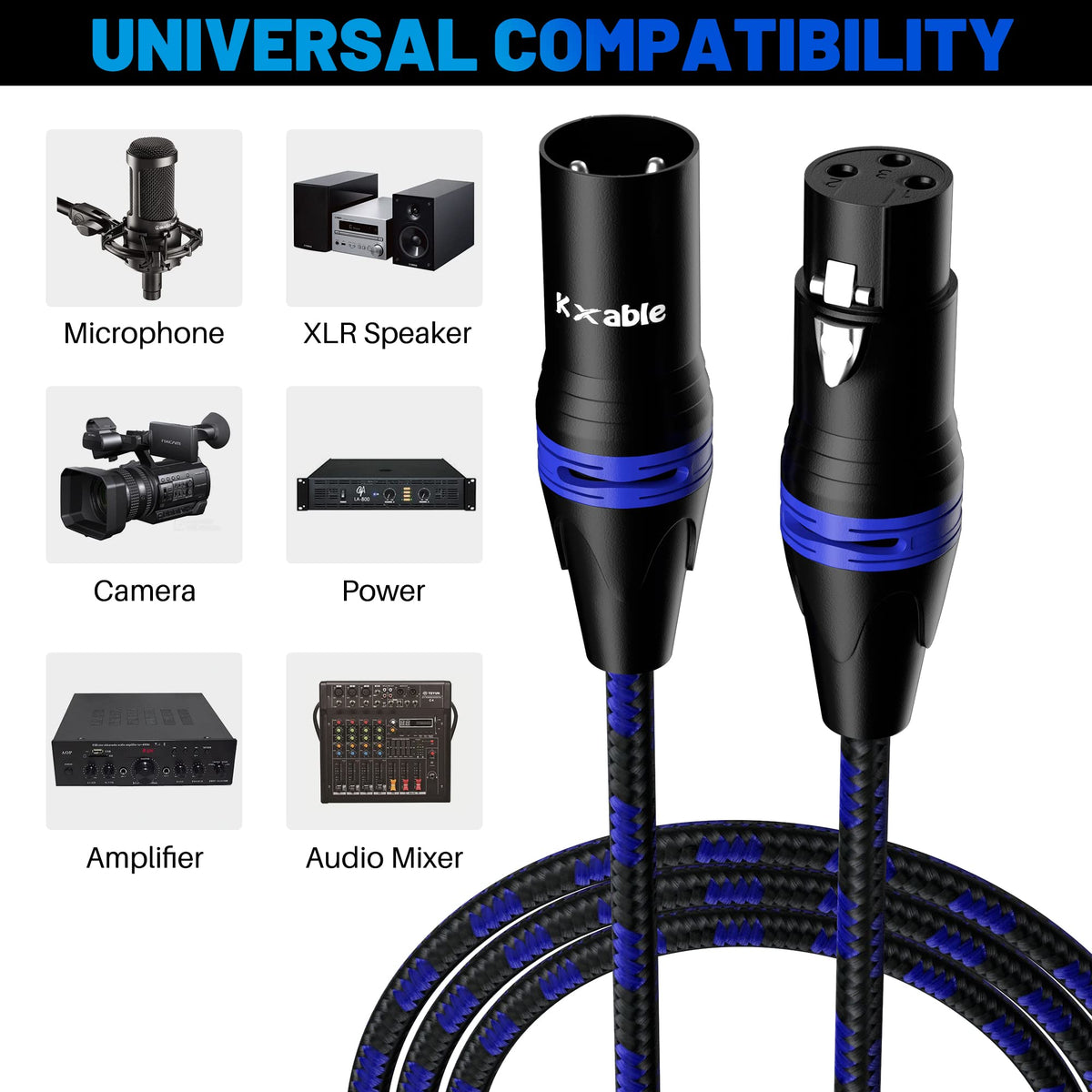 Xlr Microphone Cable 10 Feet (2 Pack, Multi Colored), 3 Pin Shielded ...