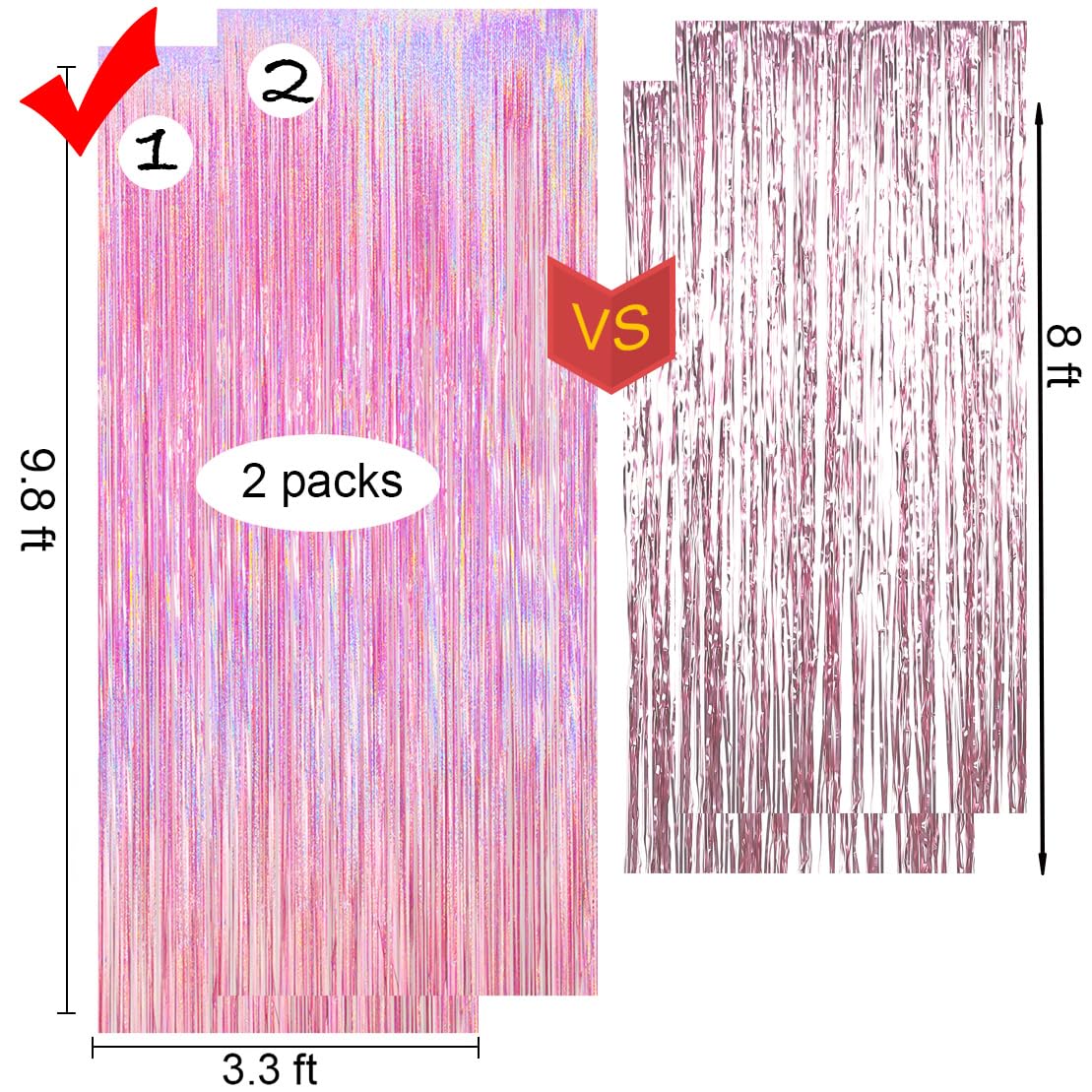 Glitter Pink Fringe Party Curtain   6.5X9.8 Feet, Pack Of 2 | Lilf Pink Tinsel Streamers Foil Fringe Backdrop Curtain With Non M