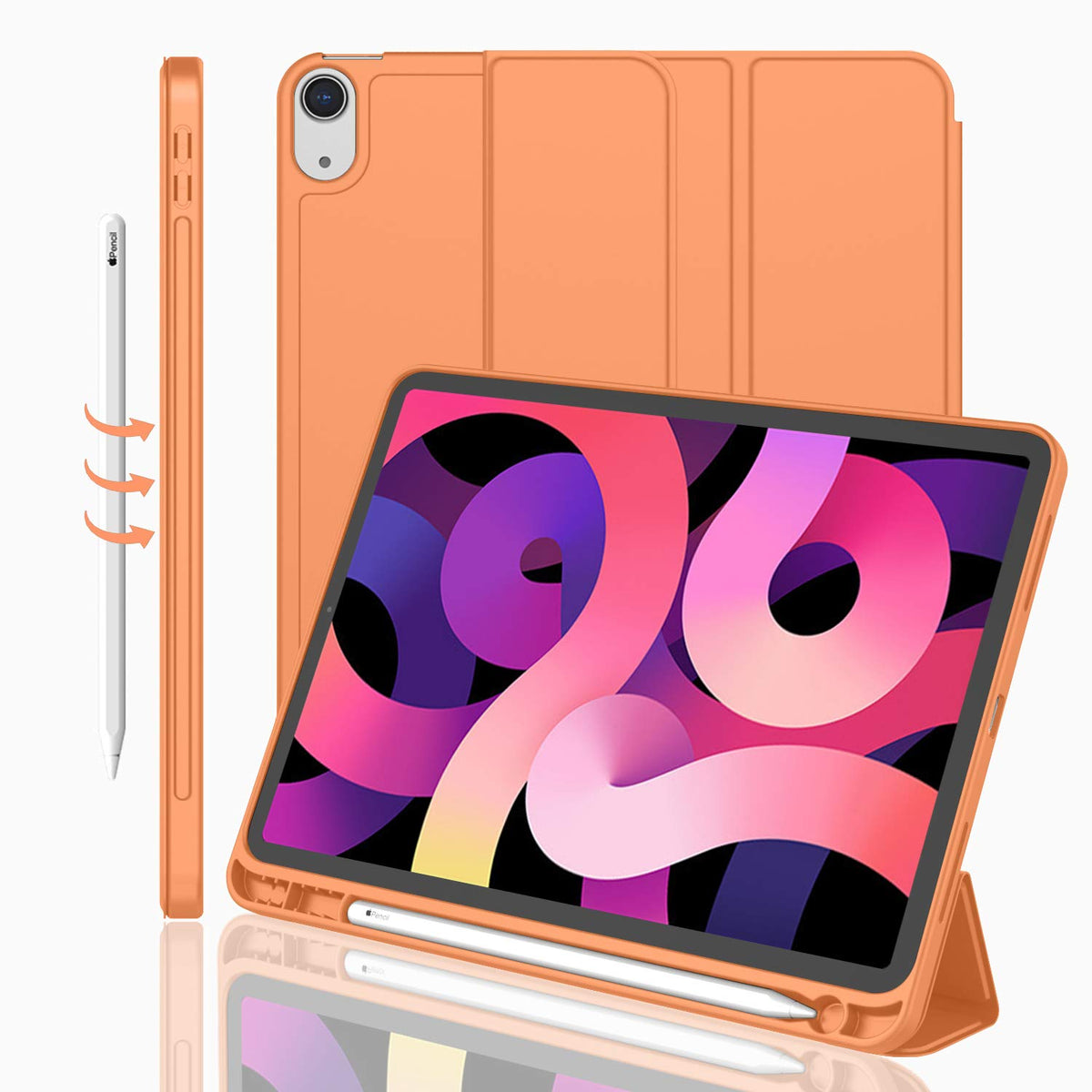 Imieet Ipad Air 11 Inch Case 2024 (6Th Generation), Ipad Air 5Th Generation Case 2022/4Th Generation Case 2020 10.9 Inch With Pencil Holder, Trifold Stand Smart Case (Orange)