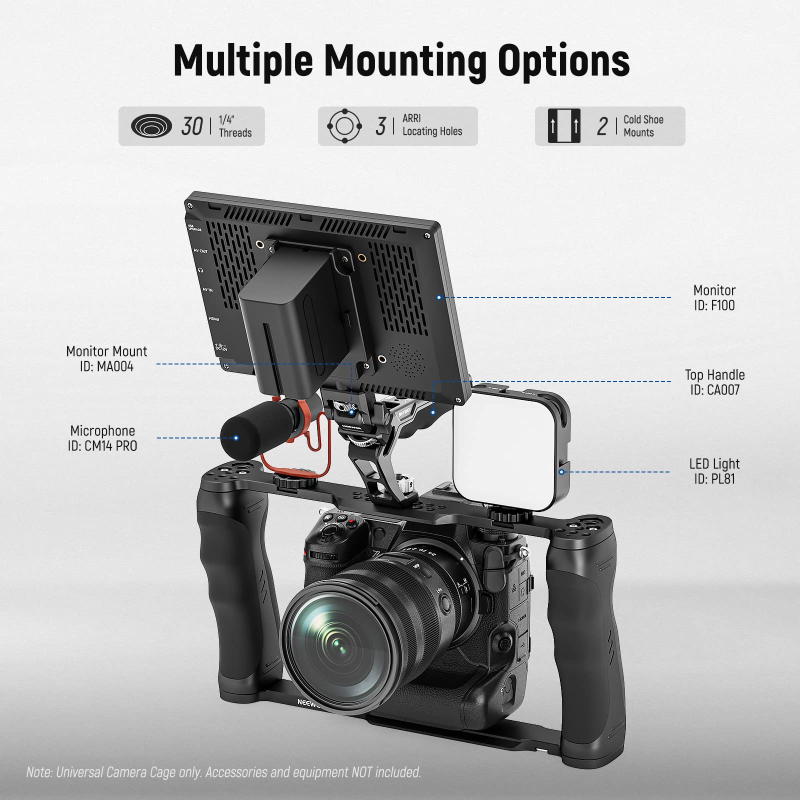 Neewer Video Camera Cage Rig With Arca Type Base/Dual Grips/Expansion Holes/15Mm Rods, Universal Stabilizer Compatible With Sony