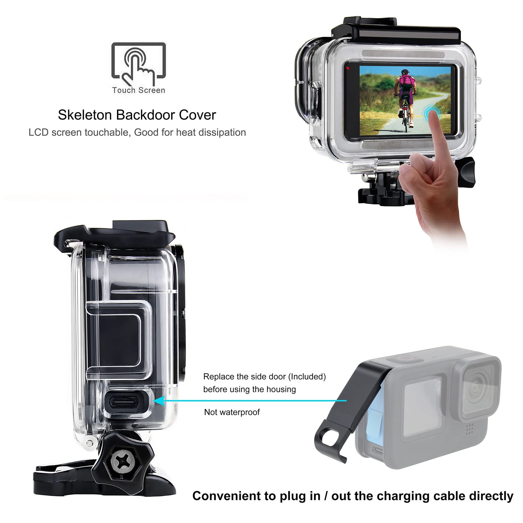 Soonsun Skeleton Case With Side Door For Gopro Hero 13 12 11 10 9 Black, Side Open Protective Housing With Skeleton Backdoor For