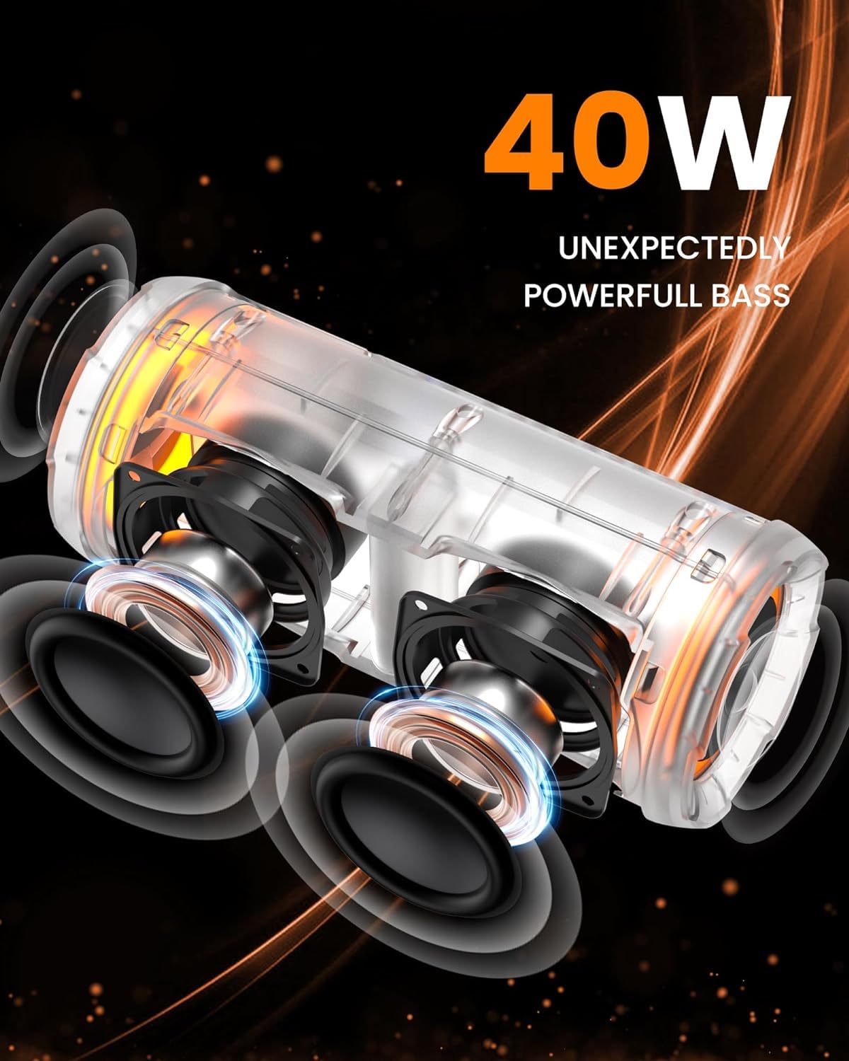 Notabrick Bluetooth Speakers, 40W Dsp Speaker Bluetooth Wireless With Light, Ipx7 Waterproof Speaker, Deep Bass, Power Bank, Tf/Aux/Usb, For Outdoor Home Show