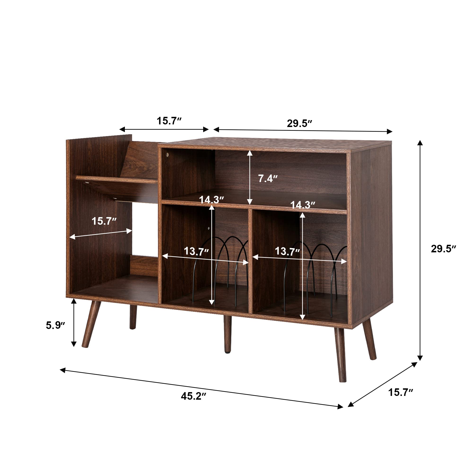 Rarzoe Large Record Player Stand, Mid Century Concord Turntable Stand Table Holds Up To 350 Albums, Vinyl Record Storage Cabinet
