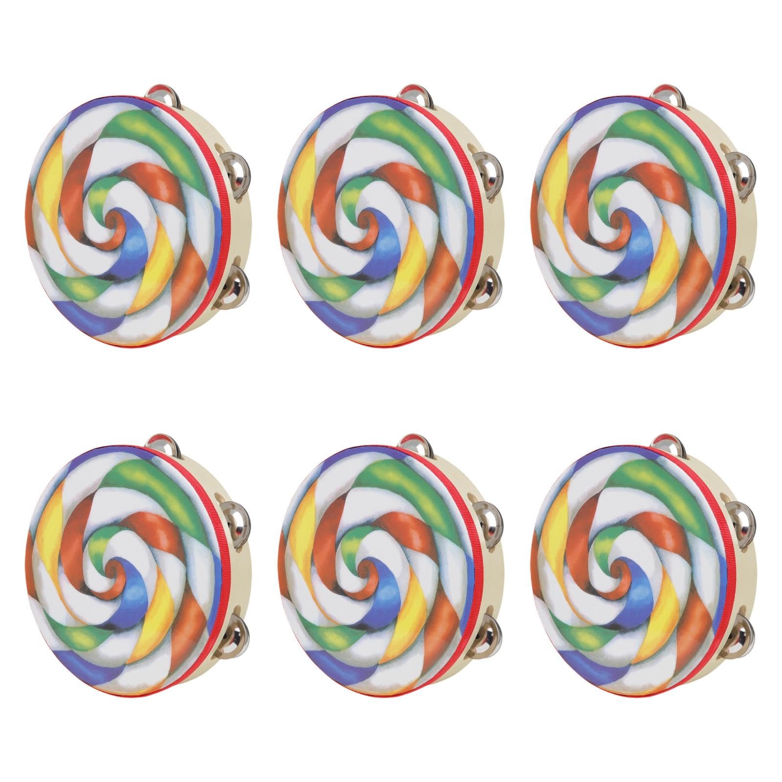 ATORSE 6 Pieces Tambourines Wood for Kids Adults Hand Held Colorful Bell Single Row