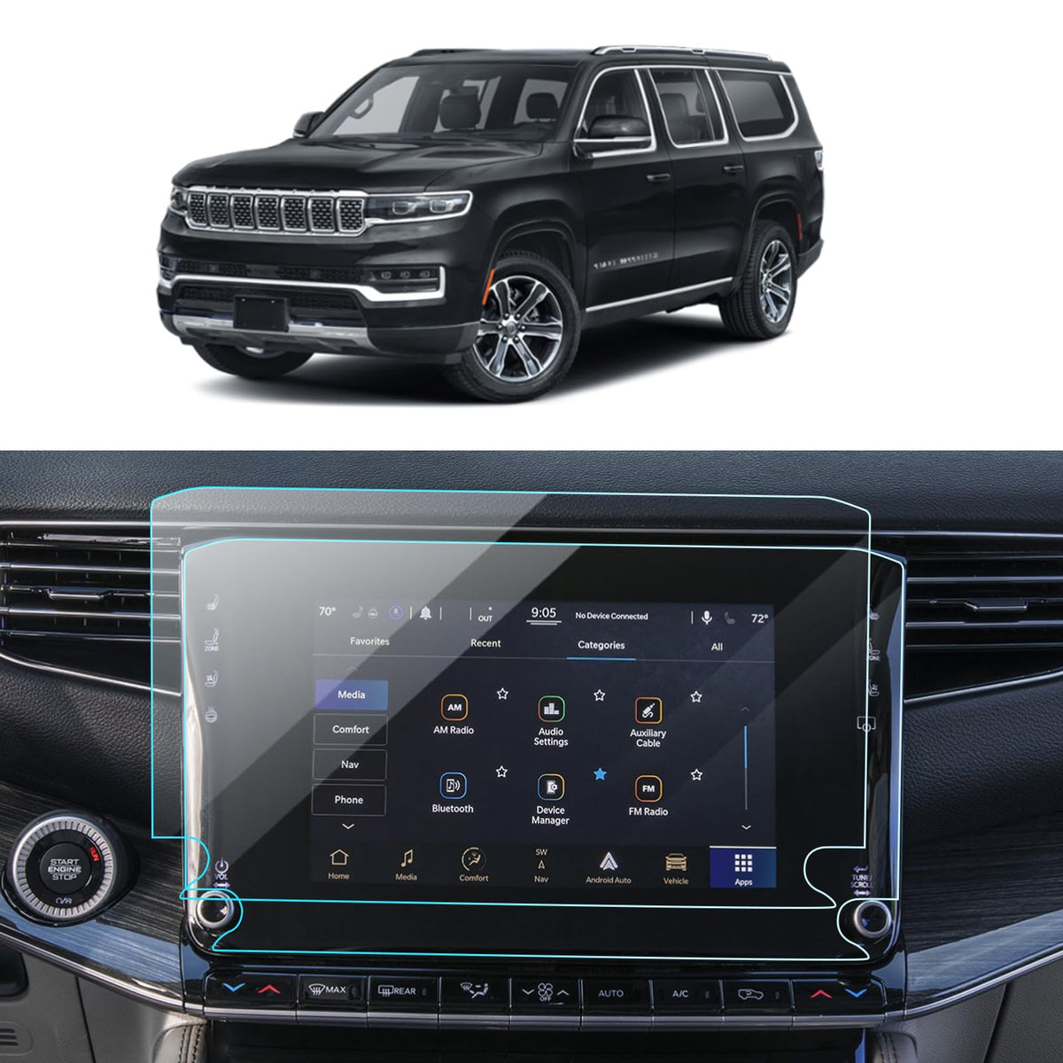 Lantu 2Pcs Car Screen Protector For 2022 2023 2024 Grand Wagoneer (Base, Series, Obsidian) Accessories Navigation Nano Touchscre