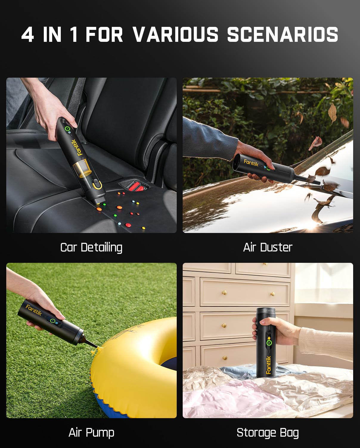 Fanttik Slim V10 Apex Cordless Car Vacuum, 4-In-1 Portable Mini Handheld Vacuum, 19000Pa Suction Power, Upgraded Smart Digital D