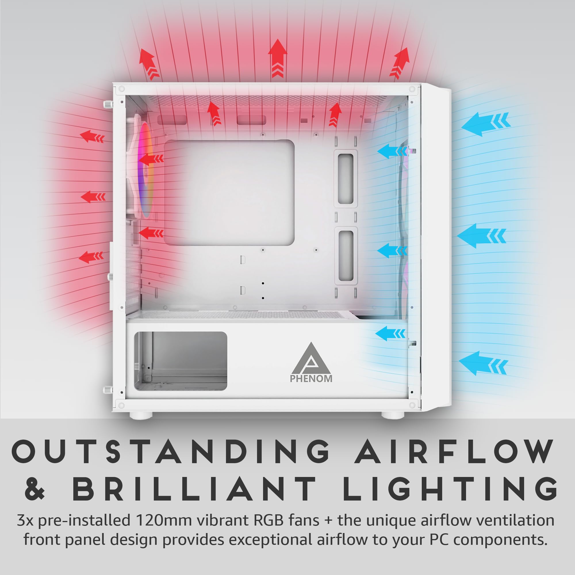 Apevia Phenom Wh Phenom Micro Atx Gaming Pc Case W/ 3X 120Mm Argb Fans, 366 Rgb Light Modes, 2X Tempered Glass Panels, Front Pan