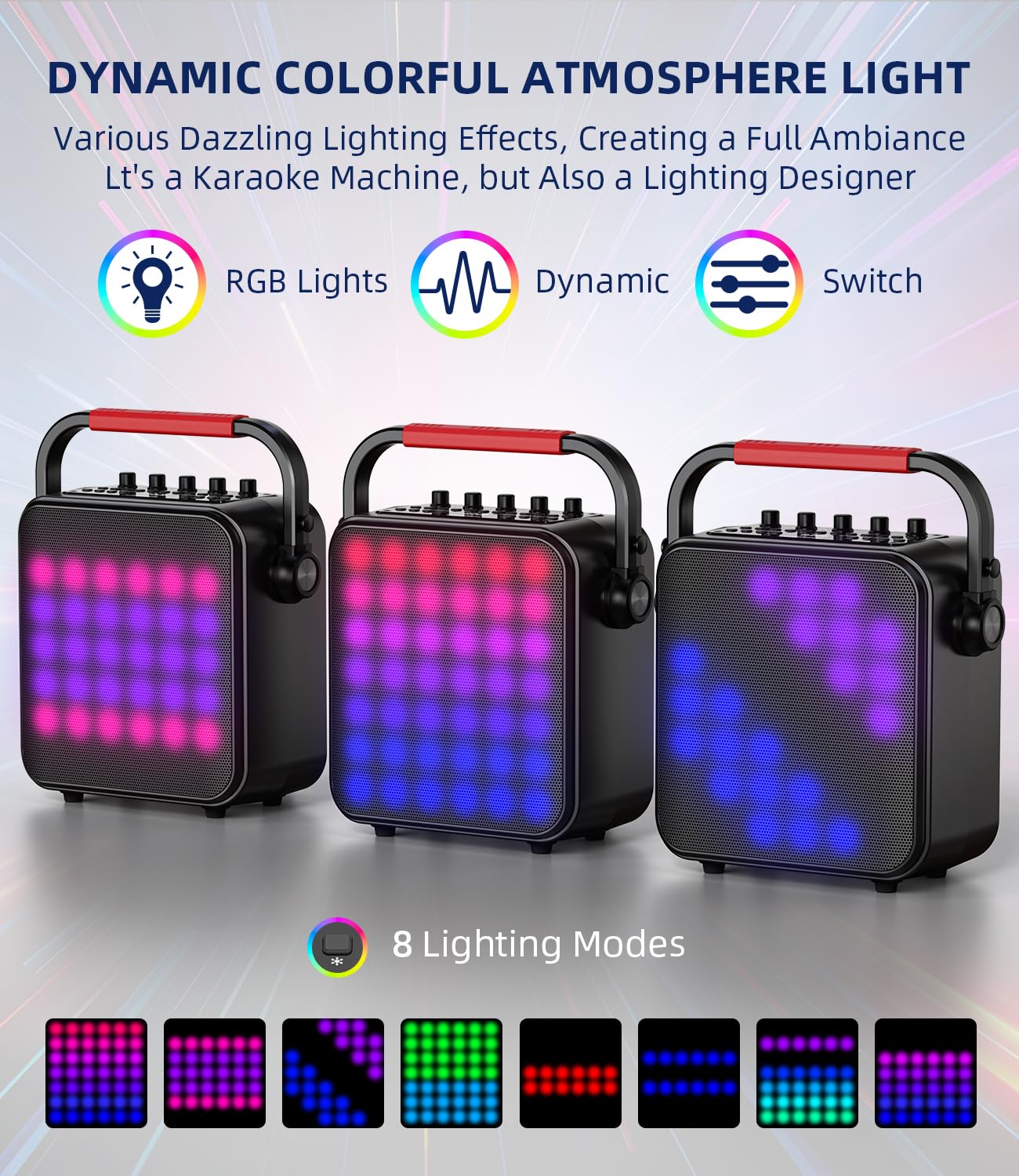 Karaoke Machine For Adults & Kids With Full Screen Led Lights, Portable Bt Speaker With 2 Microphones, Bass/Treble Adjustment, S