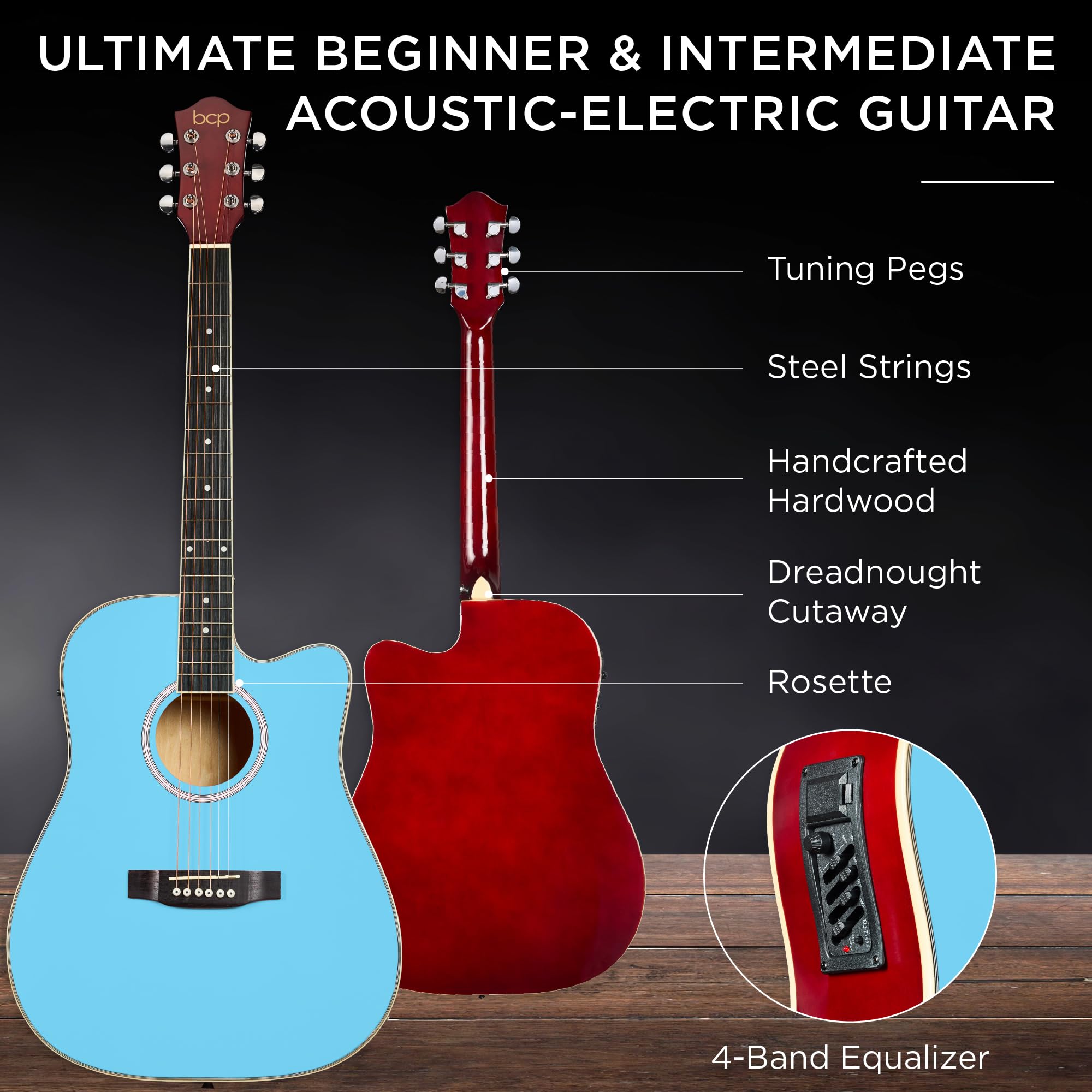 Best Choice Products Beginner Acoustic Electric Guitar Starter Set W/ 41In, All Wood Cutaway Design, Gig Bag, Strap, Picks - Sky