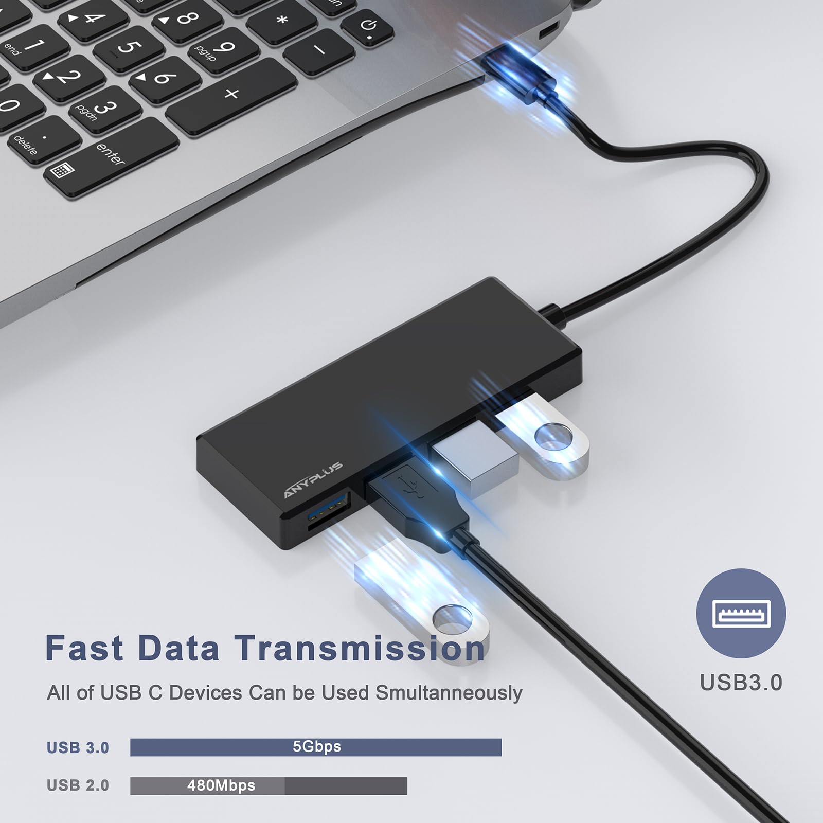 Anyplus Usb C Hub, 4 Ports Usb 3.0 Hub Splitter With 5Gbps Data Transfer, Usb C Splitter For Type C Macbook, Mac Pro, Imac, Surf