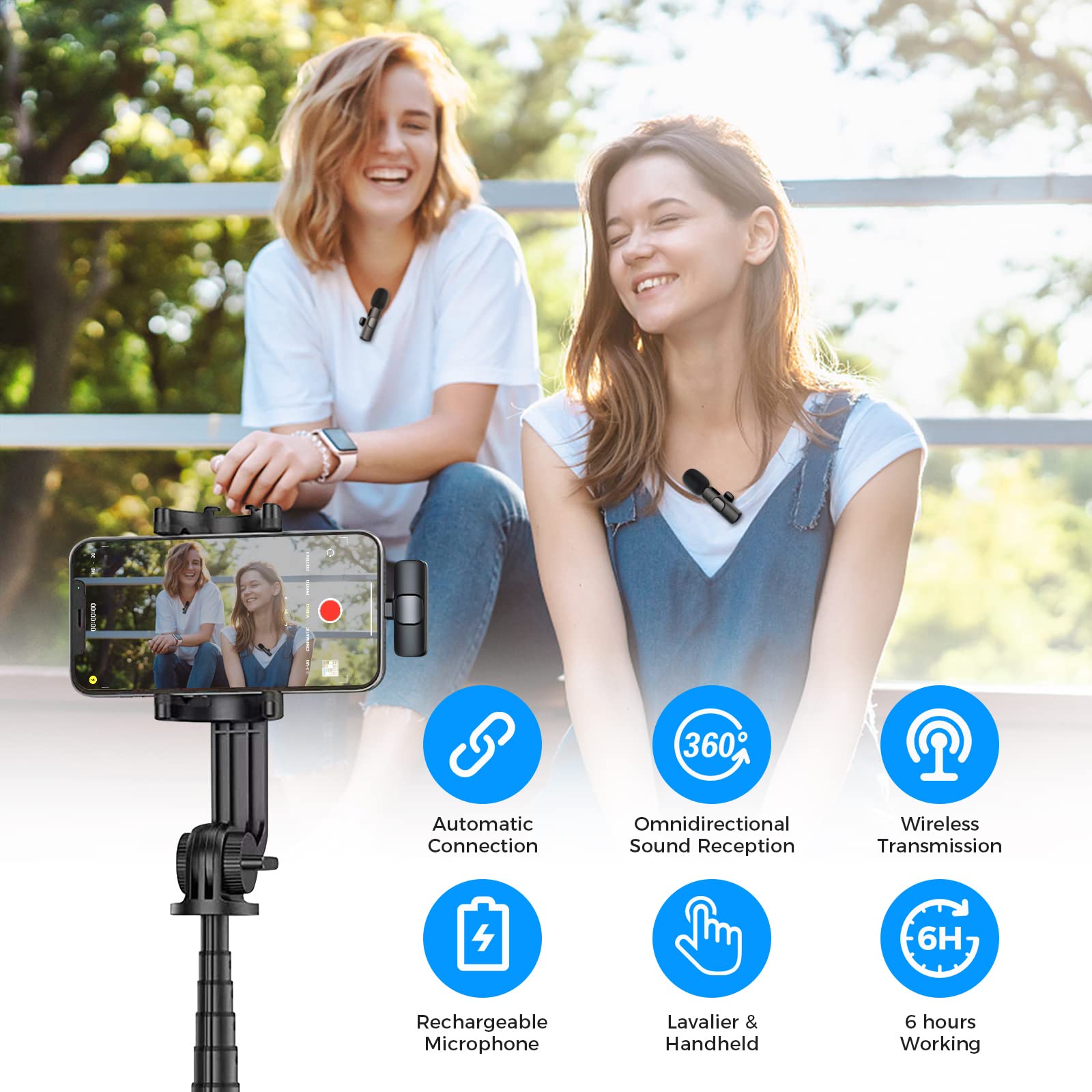 Moman Wireless Lavalier Microphone For Iphone, 2 Pack Clip On Microphones For Video Recording, Mini Phone Mic Interview For Vlog
