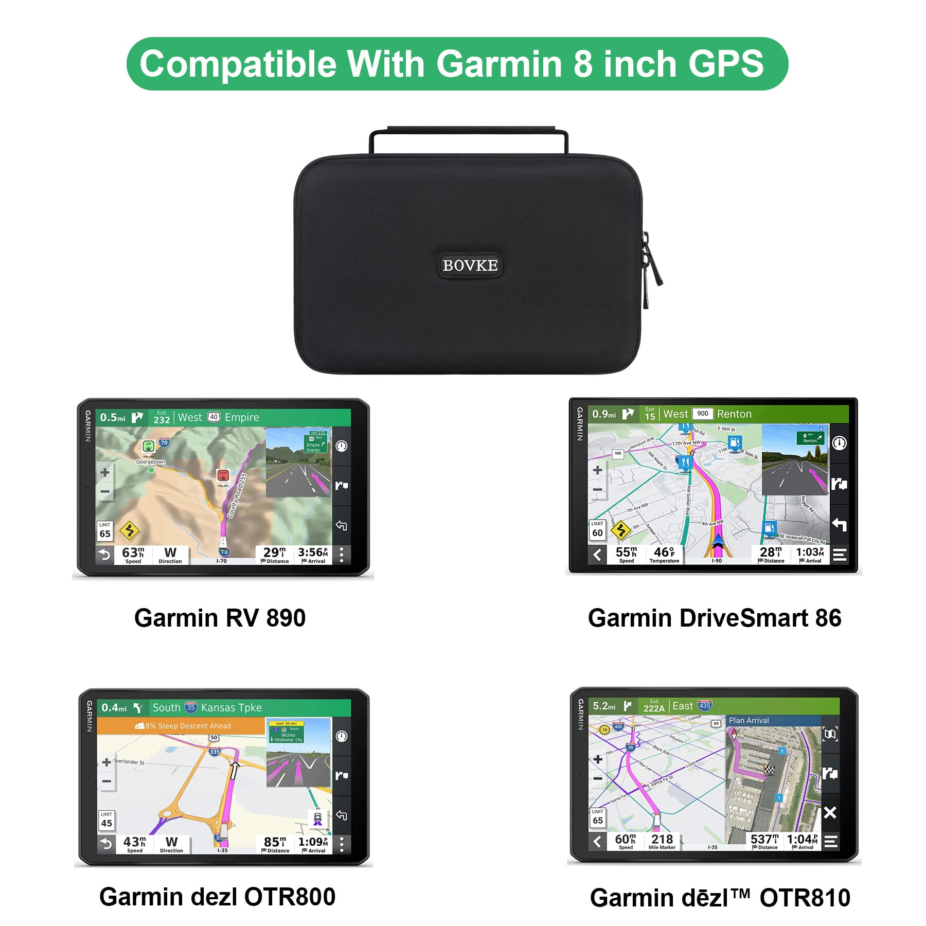 Bovke Hard Gps Case For 8 Inch Garmin Dezl Otr800 / Dezl Otr810 / Drivesmart 86 / Garmin Rv 890 Gps Navigator System, Extra Spac