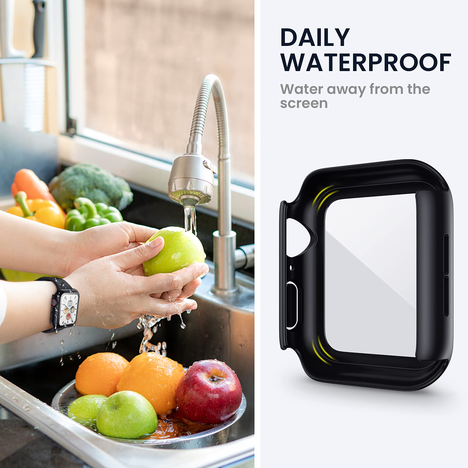 Tensea For Waterproof Apple Watch Screen Protector Case Se2 Series Se 6 5 4 44Mm Accessories, Iwatch Protective Pc Face Cover Bu