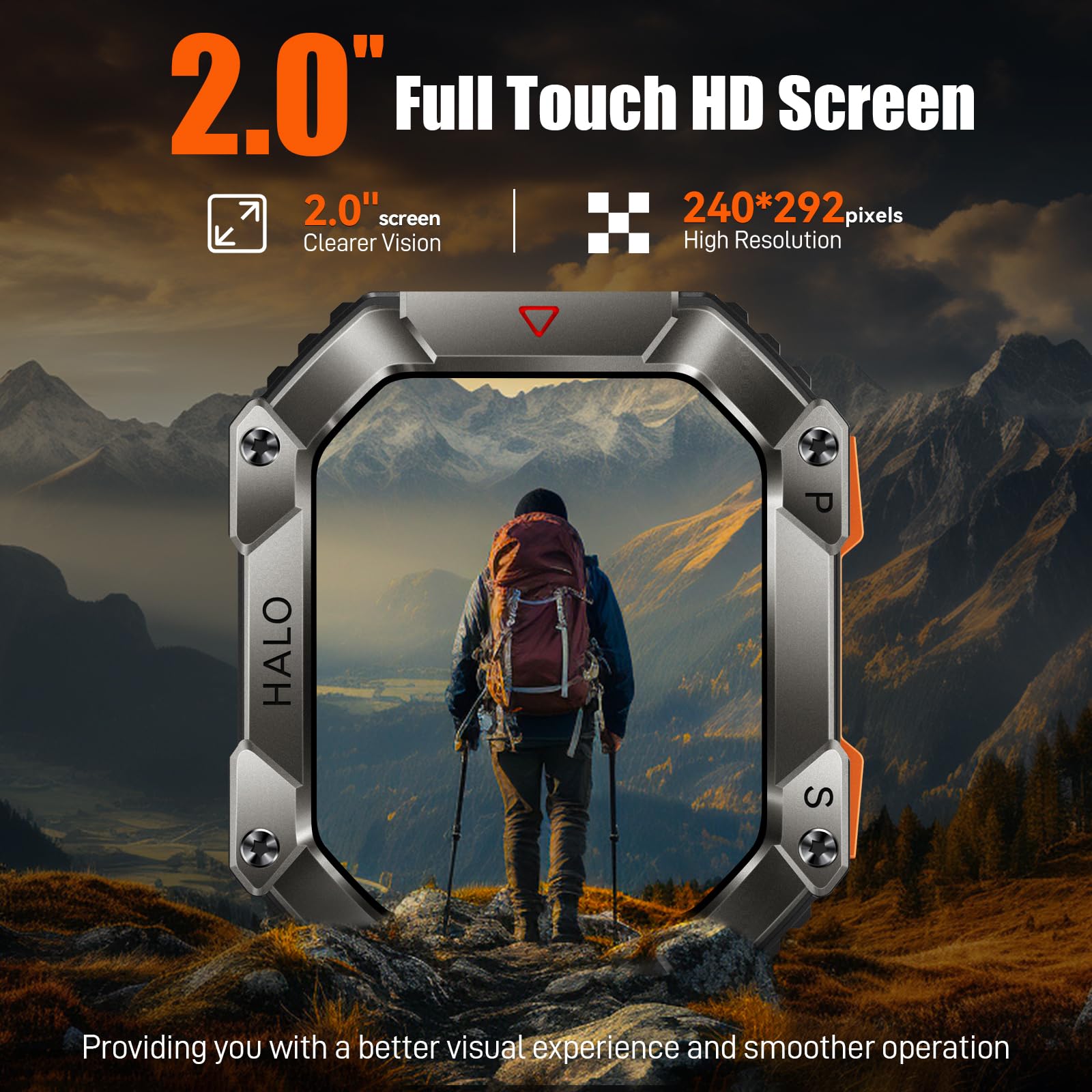 Military Smart Watch For Men 2.0'' Hd With Elevation Barometer Compass Fitness Tracker With Ip68 Waterproof Heart Rate Sleep Mon