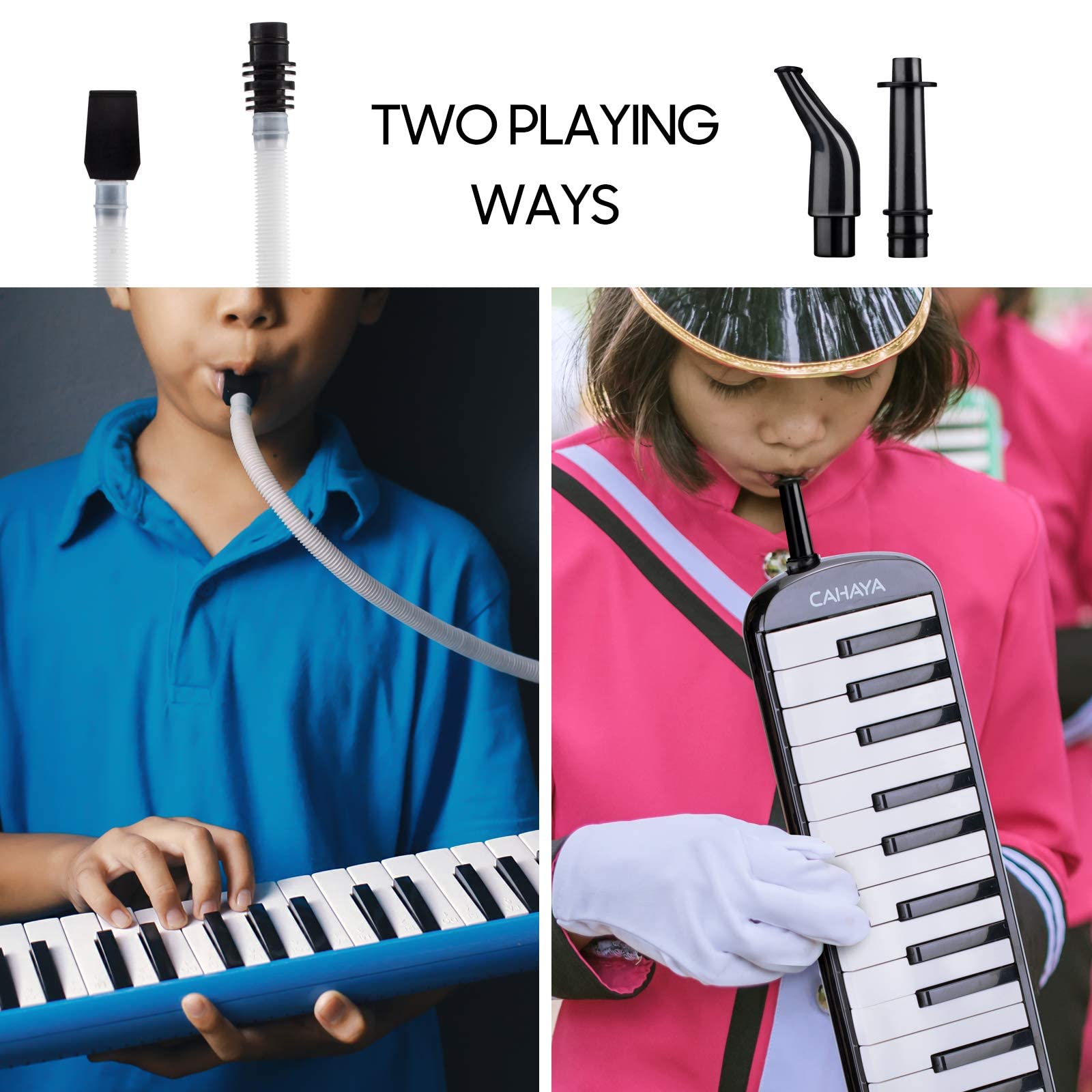 Cahaya Melodica 2 Double Mouthpieces Tube Sets Melodicas Piano Style 32 Key Portable With Carrying Bag, Blue, Cy0050 2