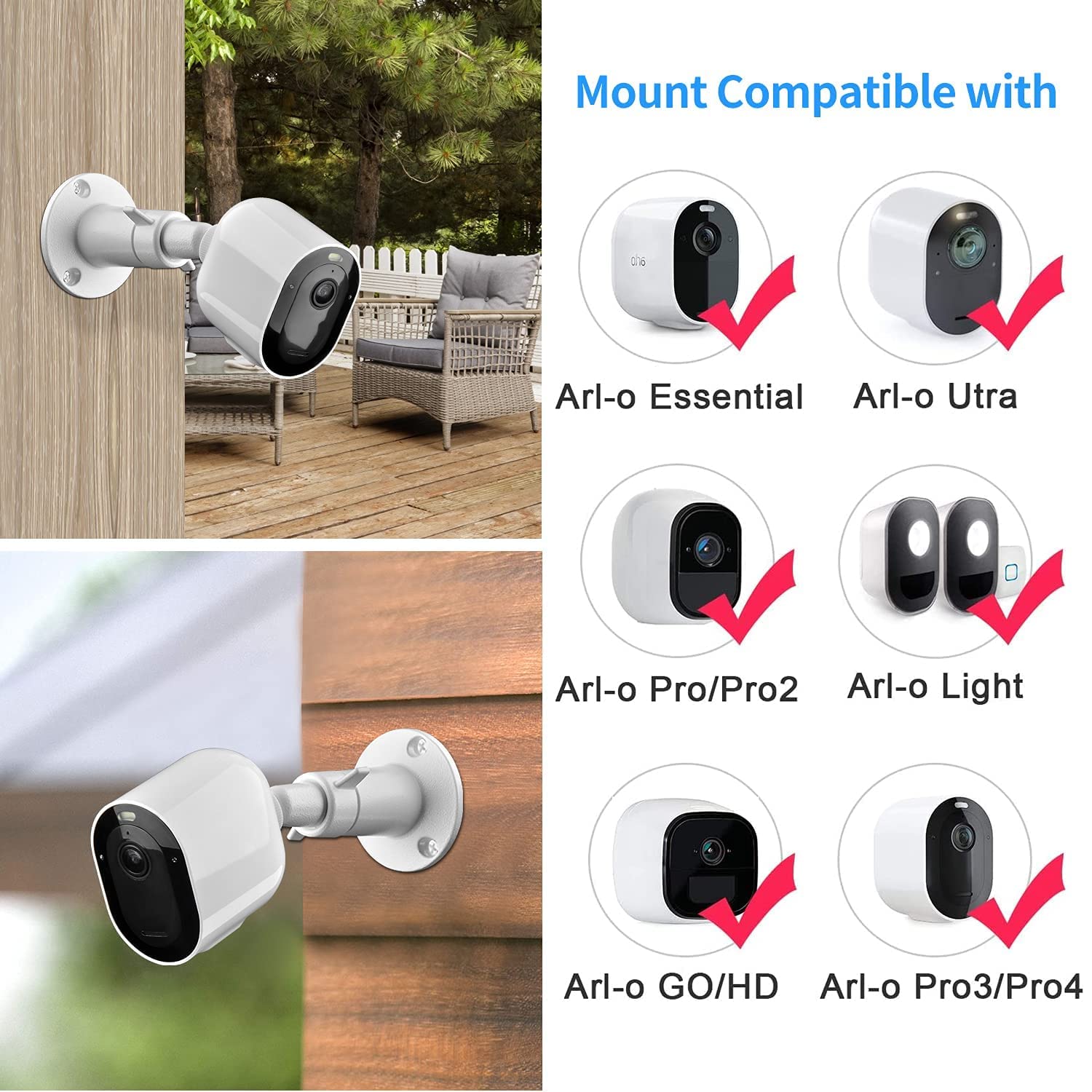Security Camera Universal Mounting Bracket,Adjustable Indoor/Outdoor Security Wall Metal Bracket, Compatible With Arlo Pro/Pro 2/Pro 3/Pro 4/Ultra/Ultra 2, & With Ring Stick Up Cam Battery (4 Pack)