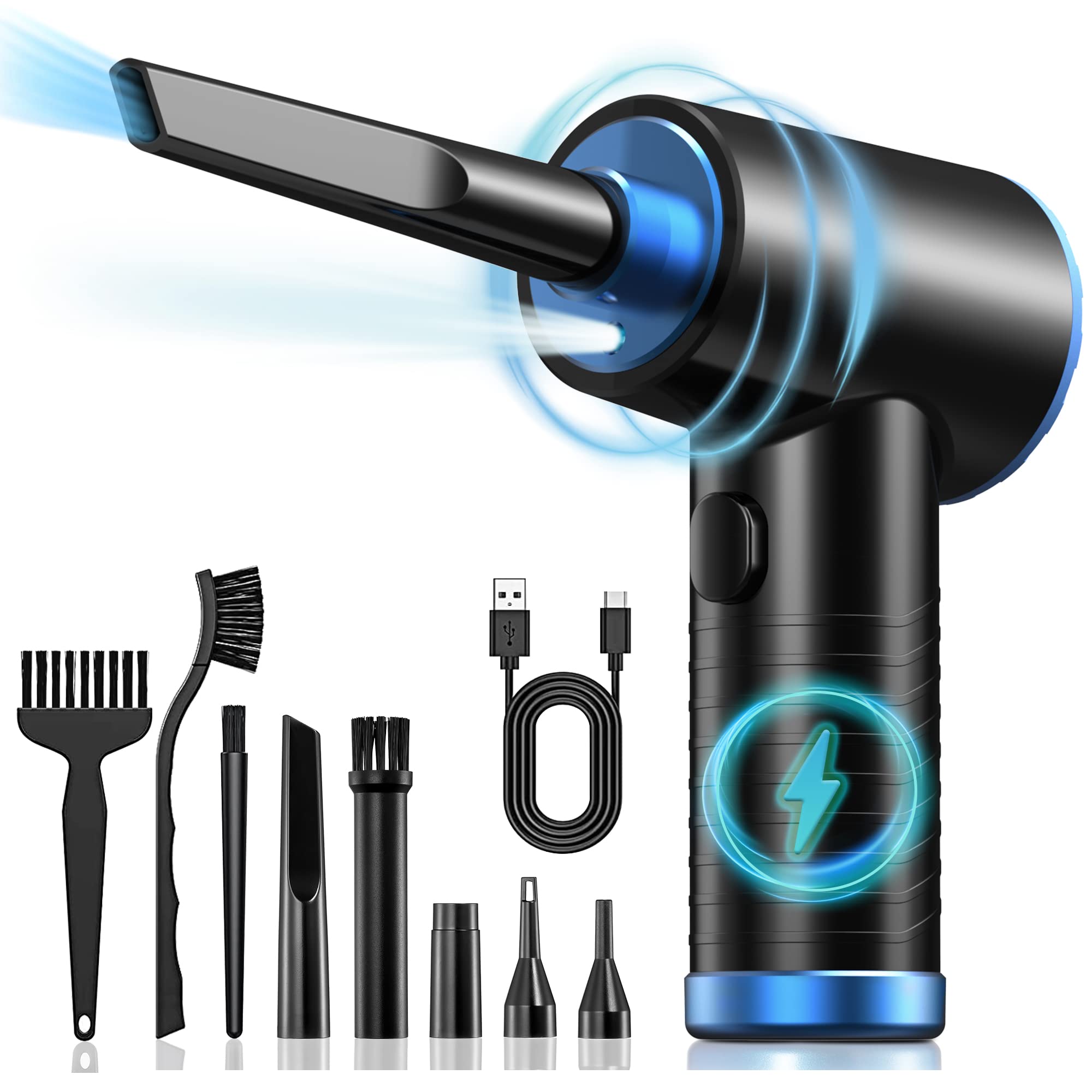 Keimi Cordless Compressed Air Duster   Rechargeable 7500Mah 91000Rpm Compressed Air Blower With Led Light For Keyboard, Pc, And 