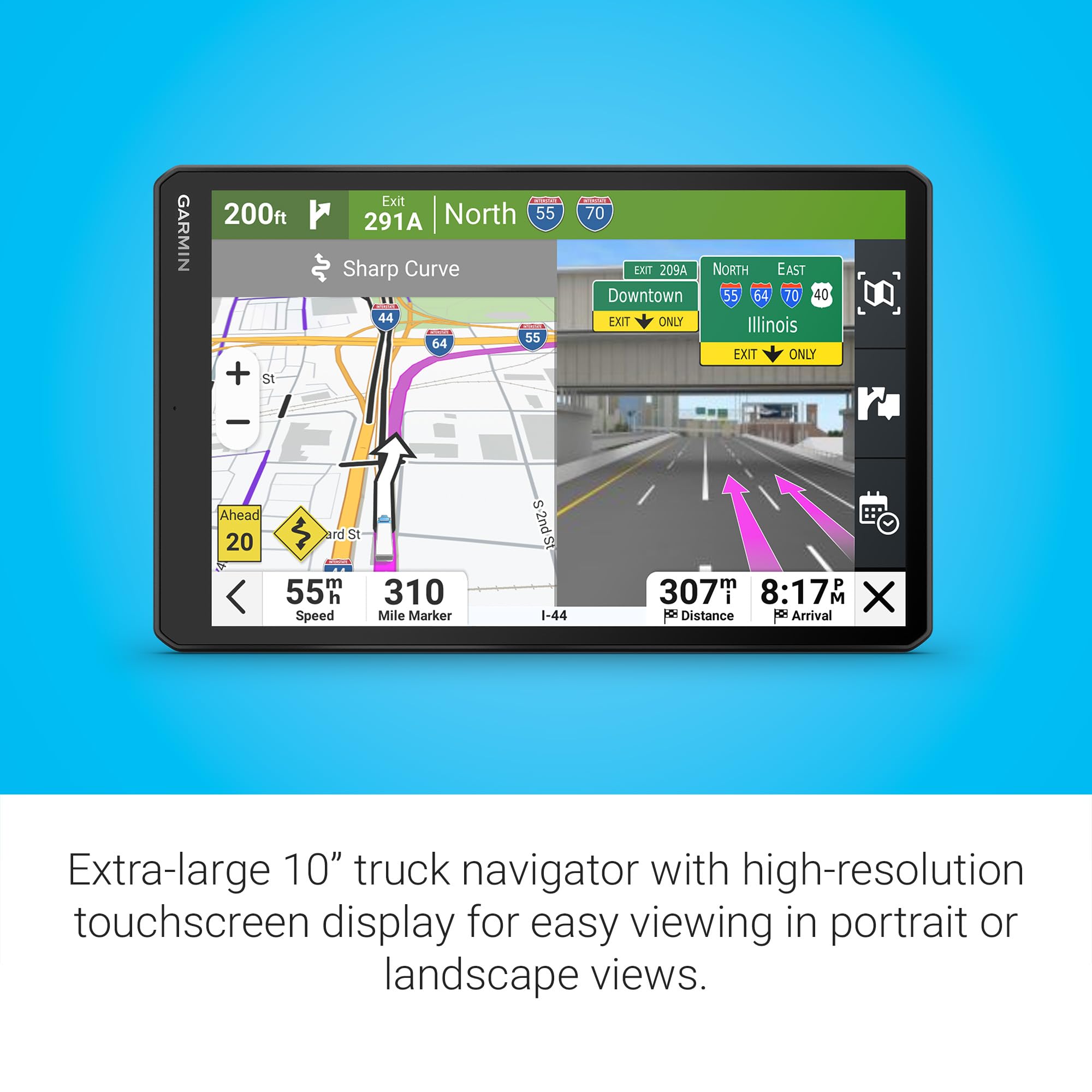 Garmin Dezl Otr1020, Extra-Large High-Res 10    Gps Truck Navigator, Custom Truck Routing, Satellite Imagery, Wind Speed, Commun
