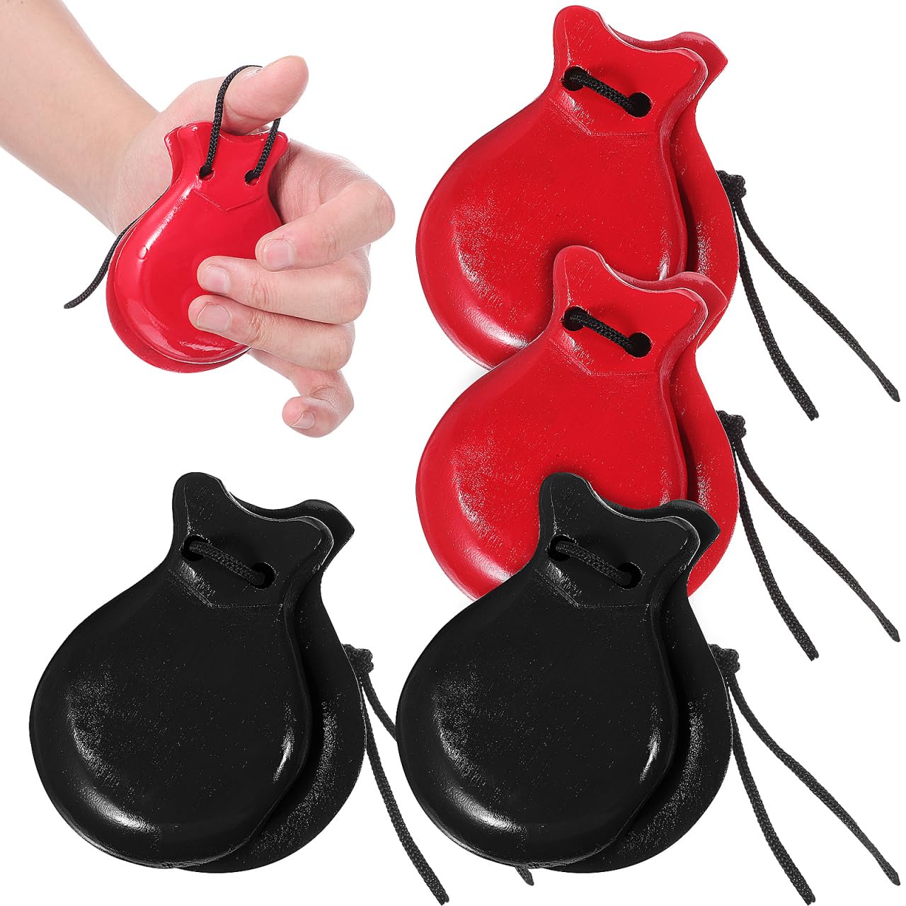 Vaguelly 2pairs Wooden Finger Castanets for Boy Girl Wood Percussion Instruments Smooth Surface for Comfort Loud Sound for Early