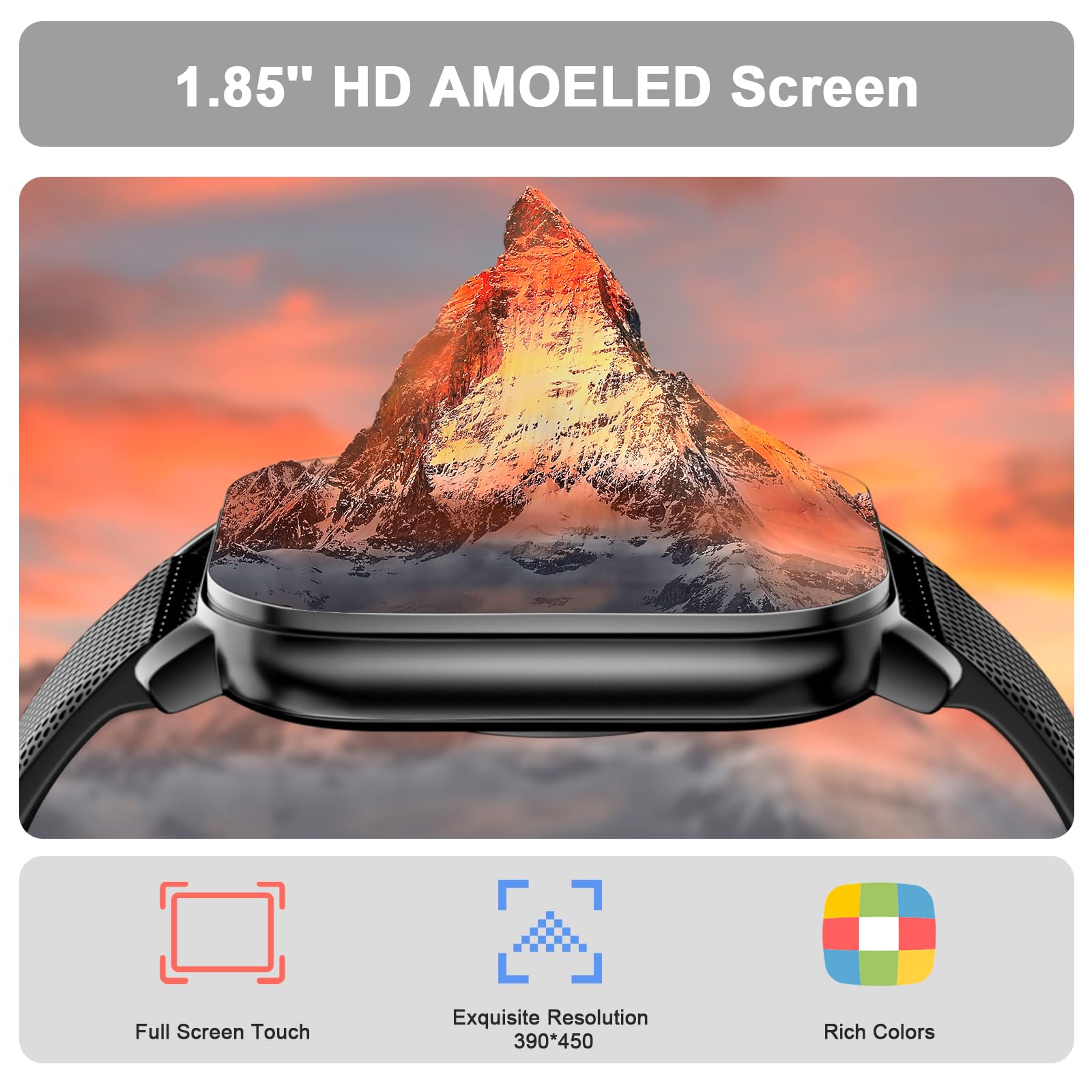 Smart Watches For Men Women, 1.85 Amoled Hd Fitness Tracker With 100+ Sports Modes, Smartwatches With Bluetooth Call/Heart Rat