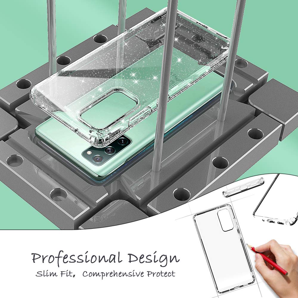 Annsd Galaxy S20 Fe Case(5G),Glitter Clear Sparkly Bling Slim Flexible Tpu Shock Absorption Rubber Full Body Protective Cover Fo