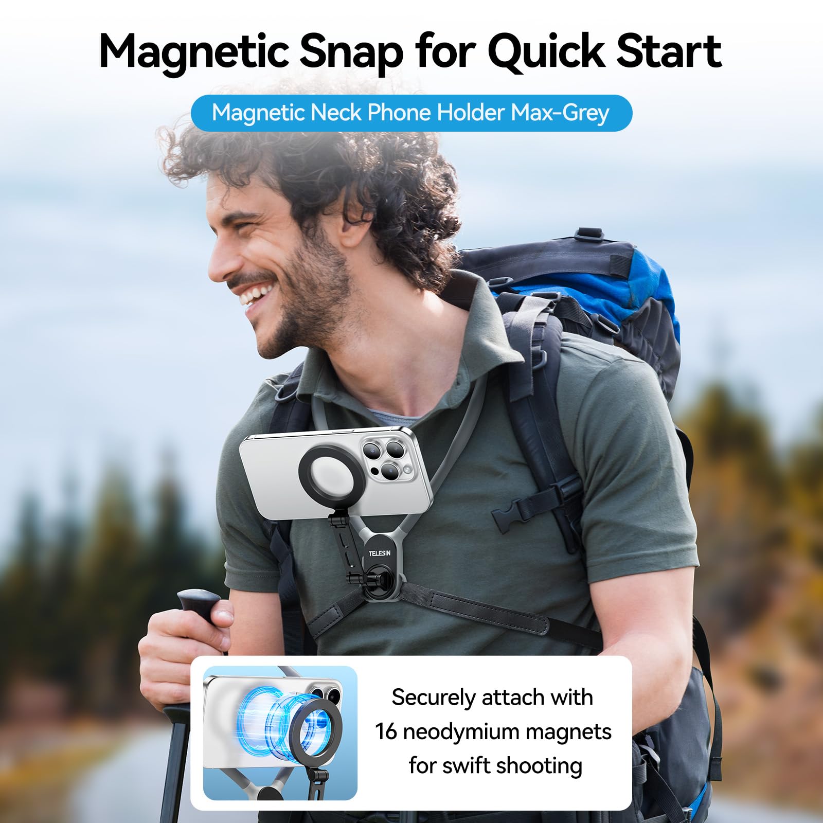 Brdrc Neck Phone Holder Mount (With Anti-Vibration Chest Strap), Pov/Vlog Magnetic Selfie Mount For Magsafe Iphone 16 15 14 13 1