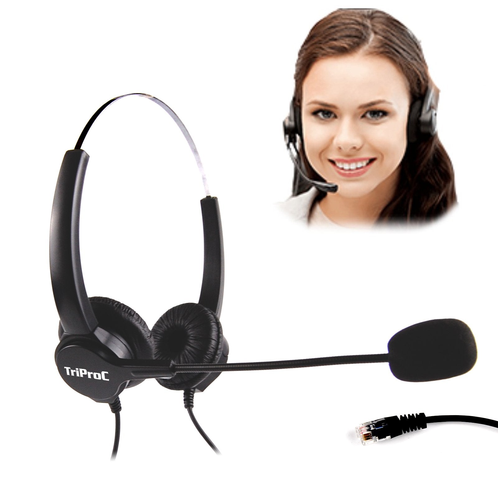 Tripro Binaural 4 Pin Rj9 Telephone Headset For Landline Phones