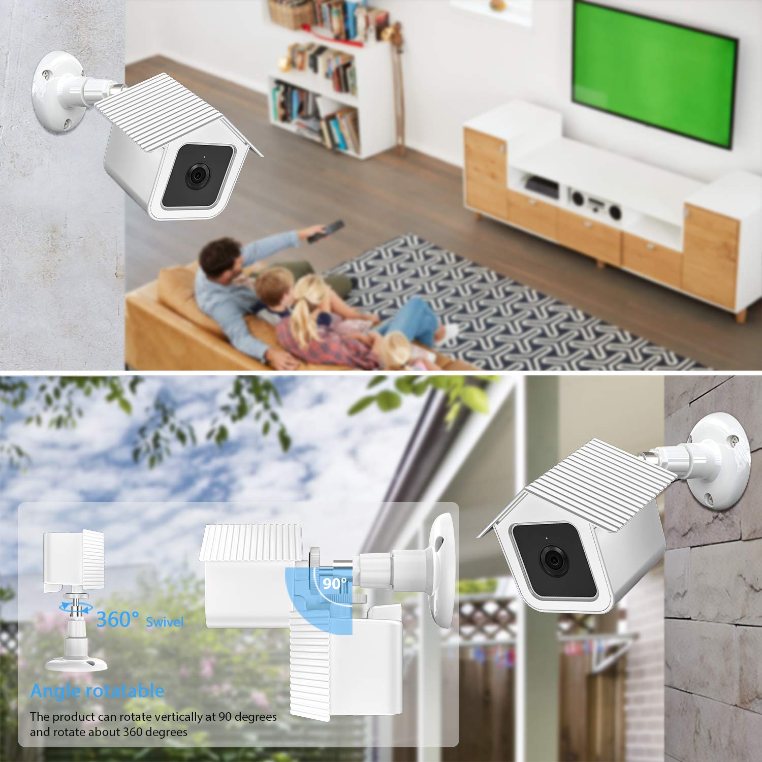 Holaca Weatherproof Outdoor Wall Mount Bracket + Quick Indoor Mount For Wyze Cam V3 1080P Hd Camera, Weather Proof 360 Degree Protective Adjustable Mounting Bracket Kit (White 2Pack)