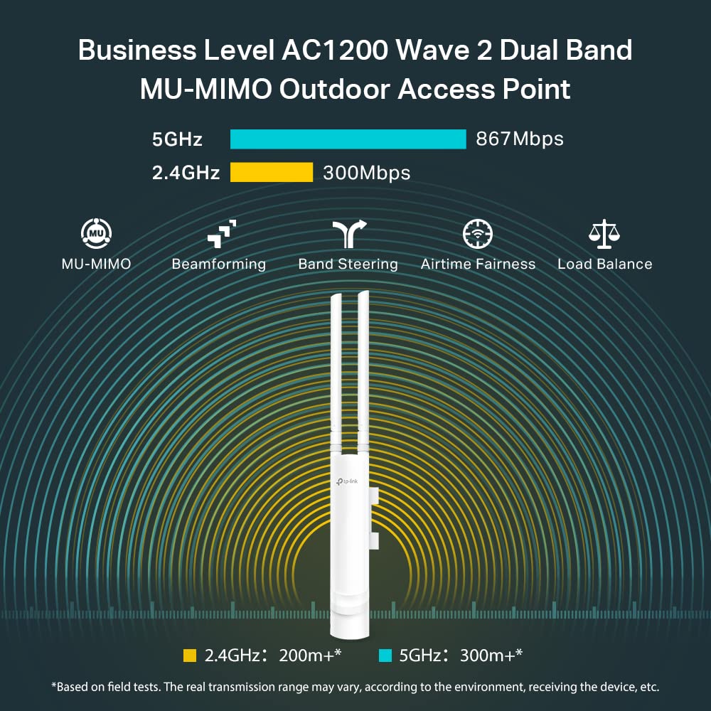 Tp Link Eap225 Outdoor | Omada Ac1200 Wireless Gigabit Outdoor Access Point | Business Wifi Solution W/ Mesh Support, Seamless R