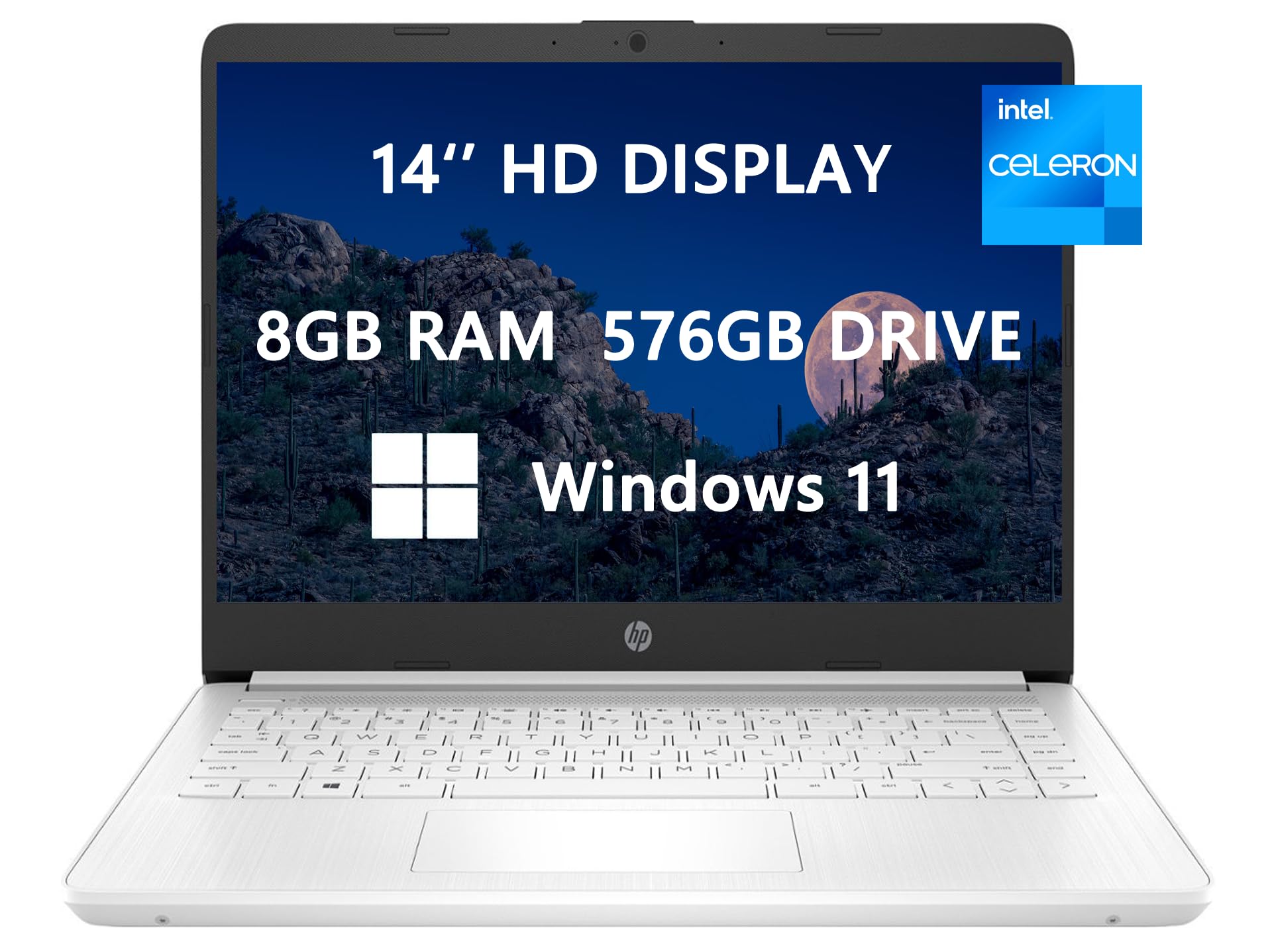 Hp 14 Hd Laptop, Upgrade,Intel Intel Celeron N4120(4-Core),8Gb Ram,576Gb(64Gb Ssd+512Gb Card),Webcam,Bluetooth,Usb-C,White,Windo