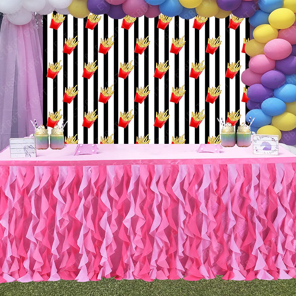Emdspr 7X5Ft French Fries Backdrop Funny Fried Junk Food Snack Picnic Party Photography Background Black And White Stripes Party