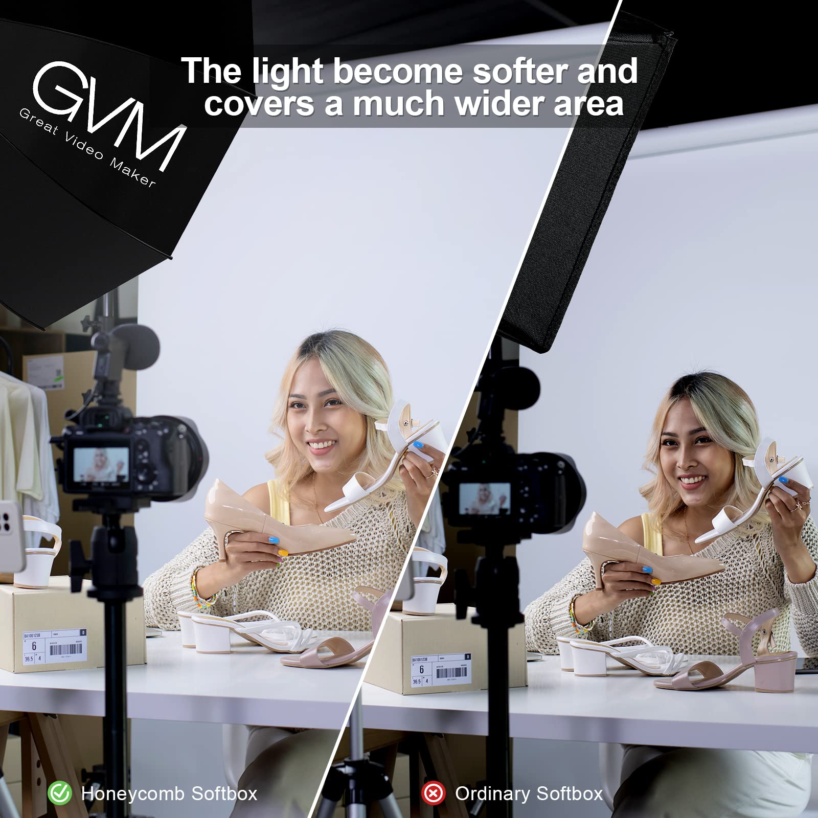 Gvm Lighting Soft Boxes Bowens Mount With Honeycomb Grid, Speedlight Umbrella Softbox Foldable With Carrying Bag For Studio Phot