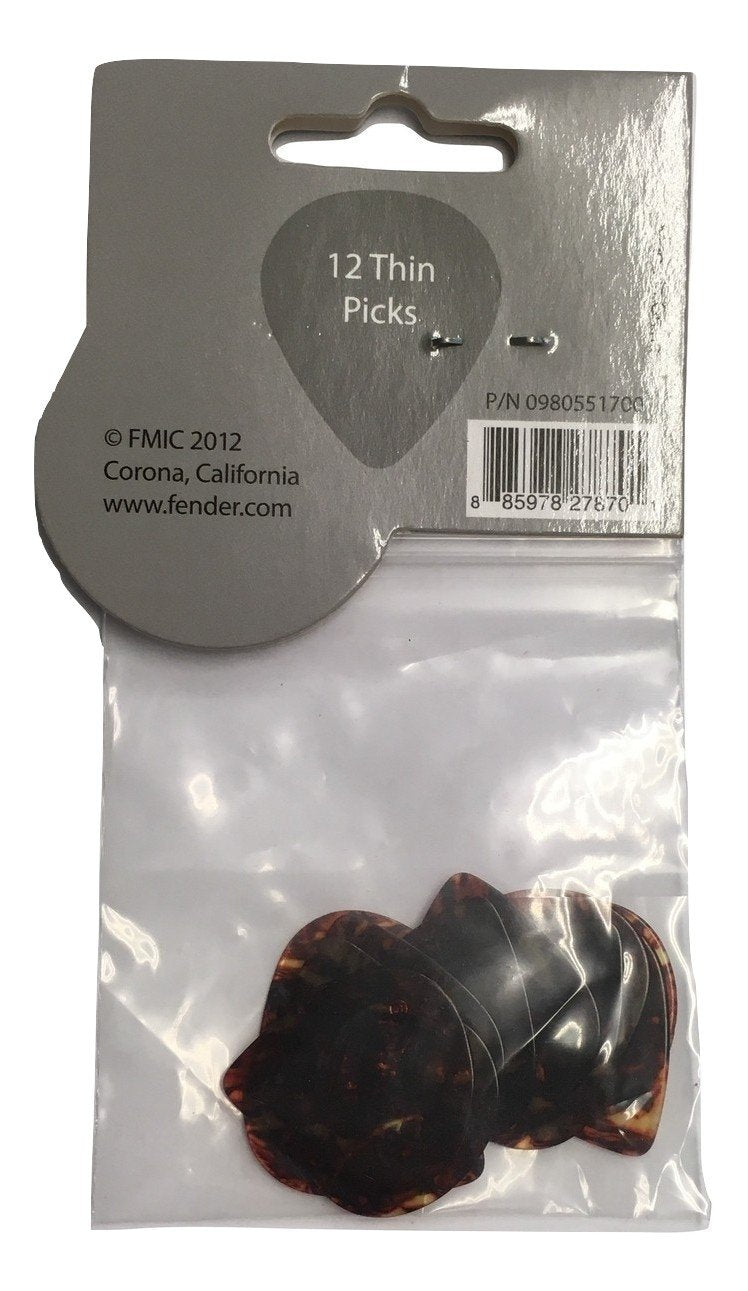 Fender Classic Celluloid Guitar Picks 551 Shape, Tortoise Shell, Thin, 12 Pack