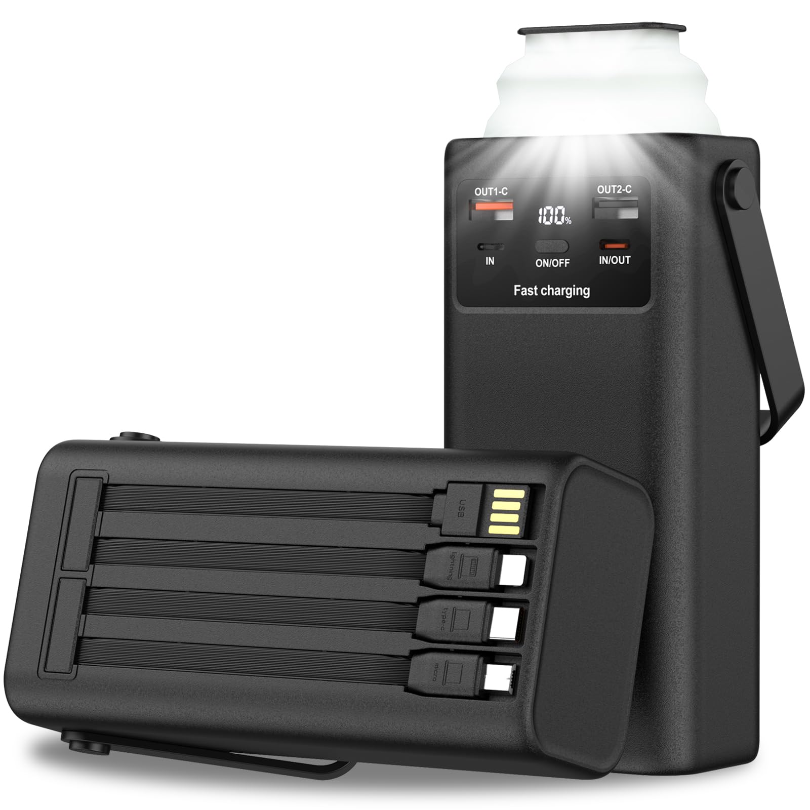 Portable Charger 40000mAh Power Bank Built-in Cable,PD 22.5w Fast Charging Powerbank, LED Display External Battery Pack with Ret