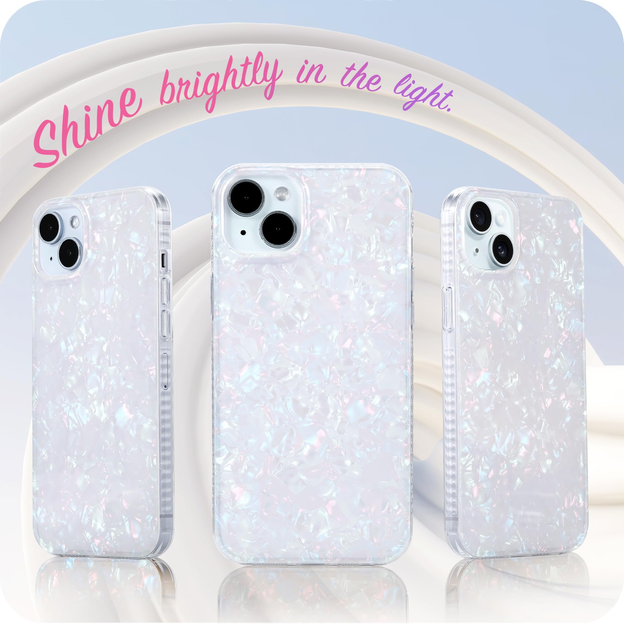 Lonli Hue   For Iphone 15 Case   White Pearl Tort [10Ft Drop Protection]   Shockproof Cover With Color Changing Effect | Cute An