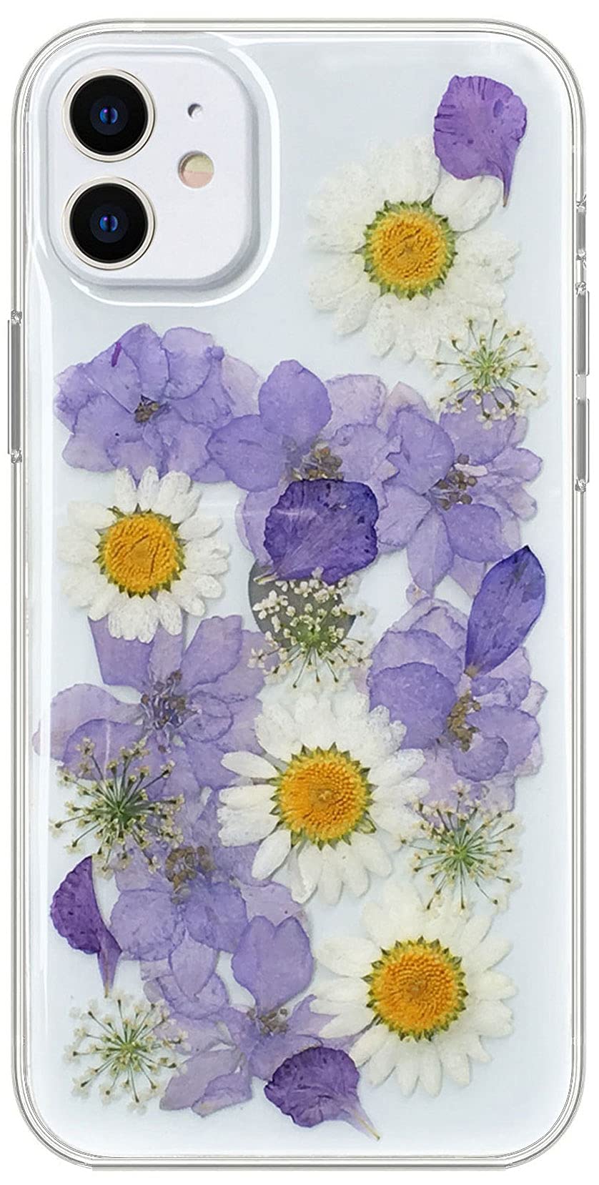 Abbery Designed For Iphone 11 Case Purple Flower Clear Design Cute For Women Girls Silicone Tpu Real Dried Pressed Floral Daisy