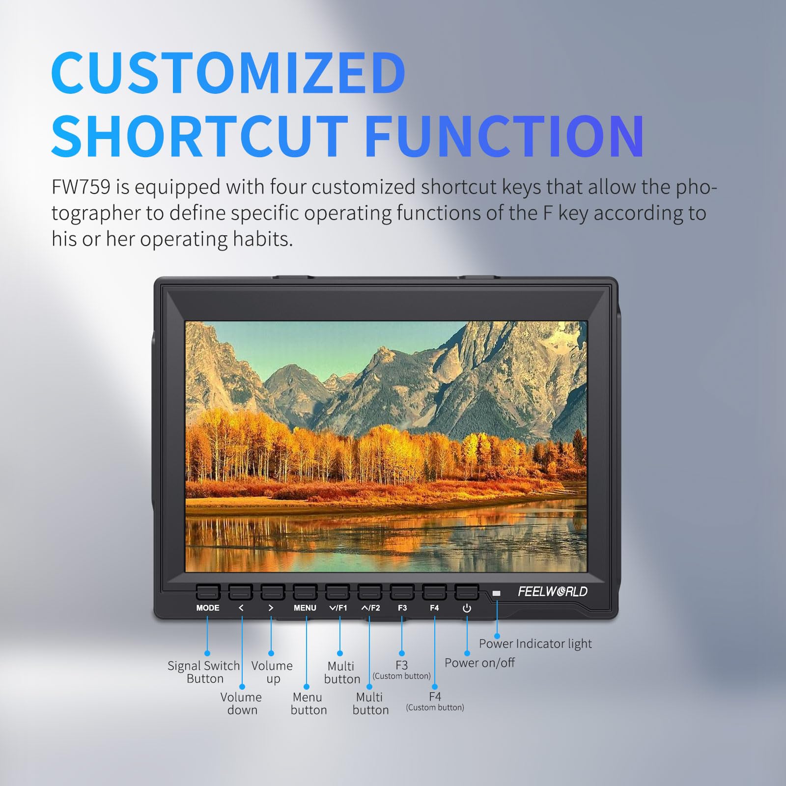 Feelworld Fw759 Camera Monitor 7    Hd 1280X800 Field Video Lcd Ips Screen 1200:1 High Contrast Ratio For Steady Cam, Dslr Rig,