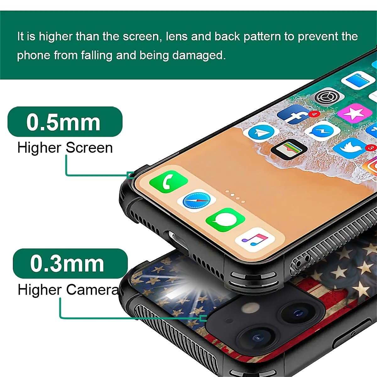 Fkbrcl4U For Iphone 12/12 Pro Case, Red American Flag Horse Cross Pattern Graphic Design Girl Boy Soft Silicone Hard Acrylic Sho