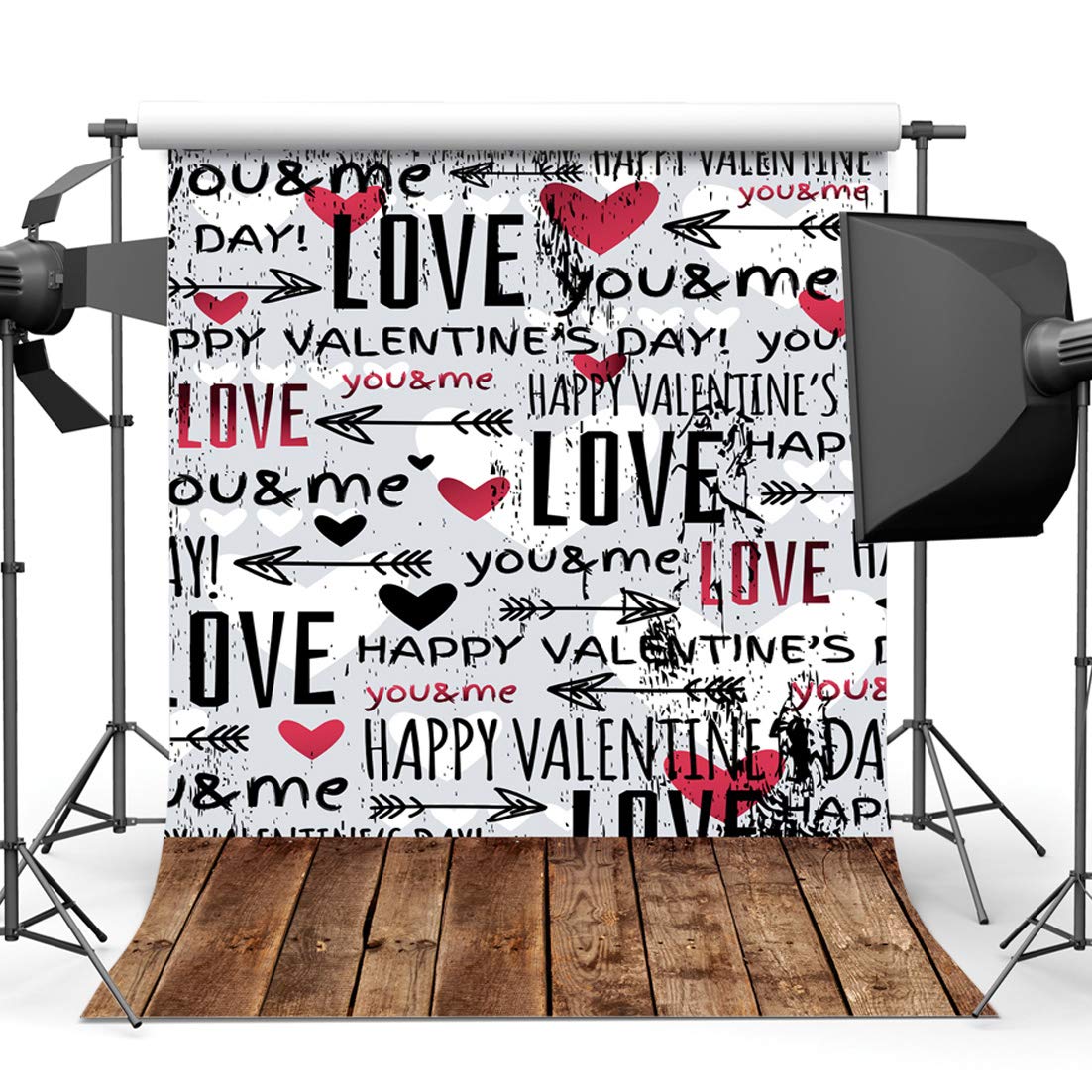 Sjoloon 10X10Ft Valentines Day Backdrops For Photography Wood Floor Photography Backdrops Love For Photo Background For Party Studio Backdrop 10869